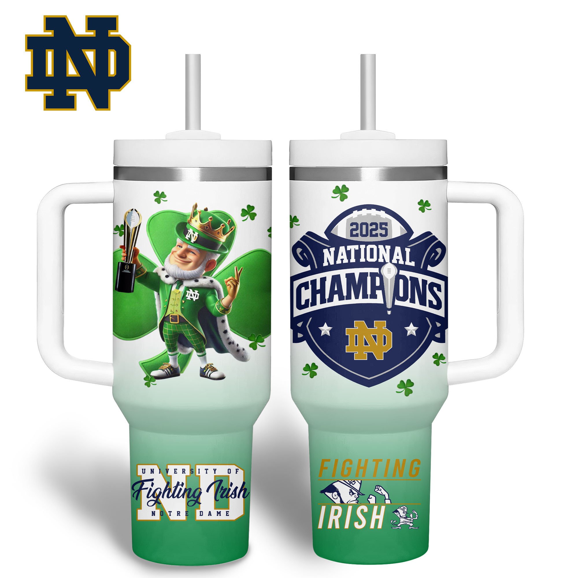 Notre Dame Fighting Irish NCAA Sports Custom Stanley Quencher 40oz Stainless Steel Tumbler With Handle