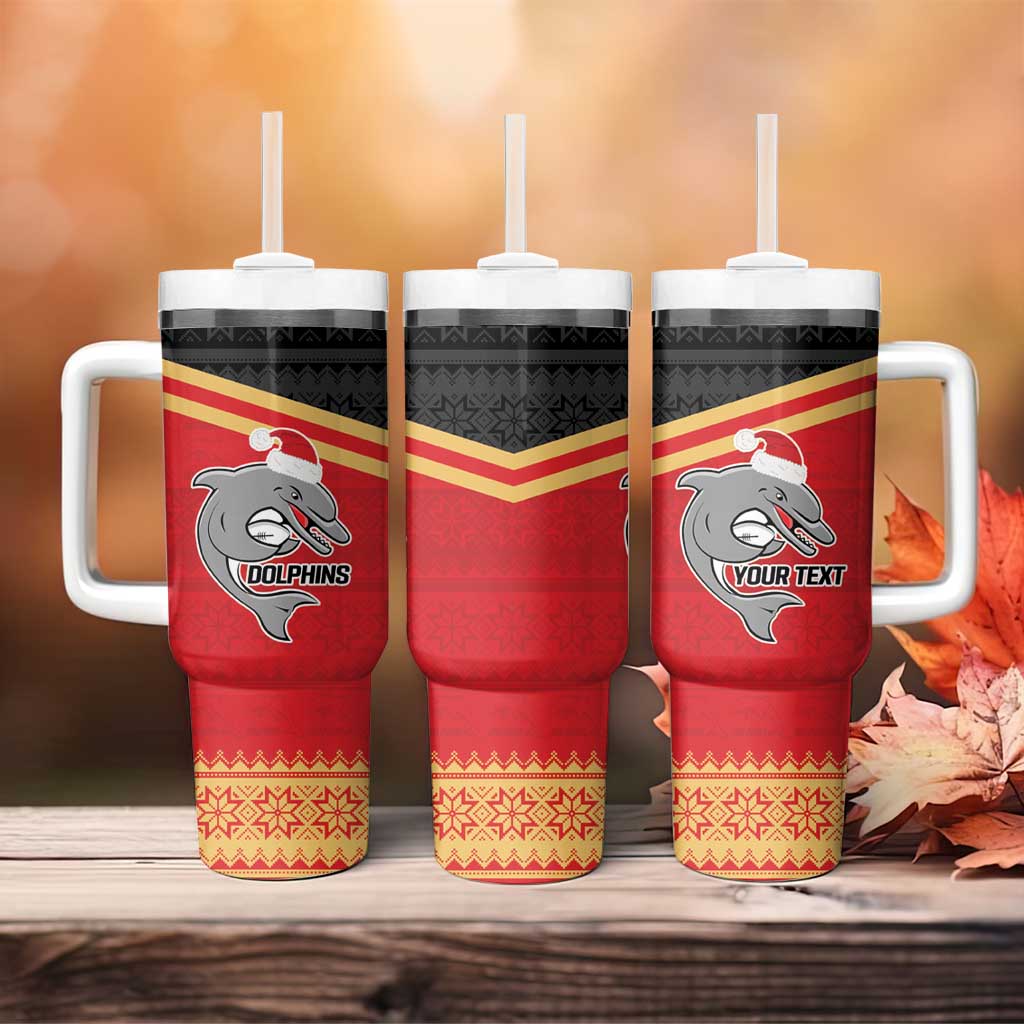 NRL Dolphins Mascot Christmas Black Style Custom Stanley Quencher 40oz Stainless Steel Tumbler With Handle