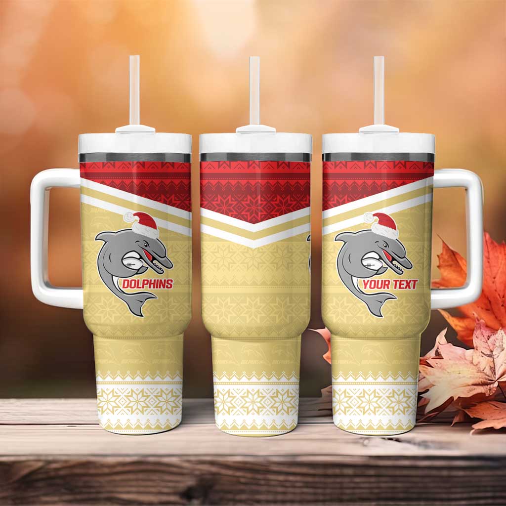 NRL Dolphins Mascot Christmas God Style Custom Stanley Quencher 40oz Stainless Steel Tumbler With Handle