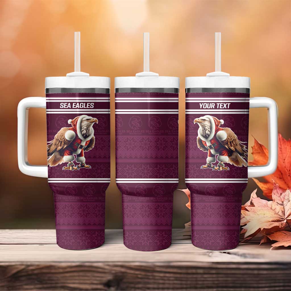 NRL Manly Warringah Christmas with Sea Eagles Mascot Custom Stanley Quencher 40oz Stainless Steel Tumbler With Handle