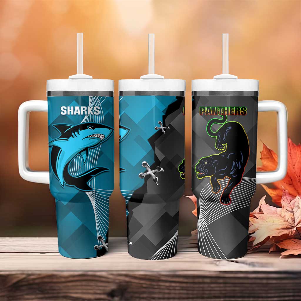 NRL Panthers And Sharks Rugby 2024 Go Champions Dynamic Version Custom Stanley Quencher 40oz Stainless Steel Tumbler With Handle