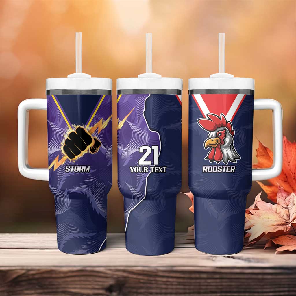 NRL Storm-Rooster Mascot Cracked Metal Style Custom Stanley Quencher 40oz Stainless Steel Tumbler With Handle