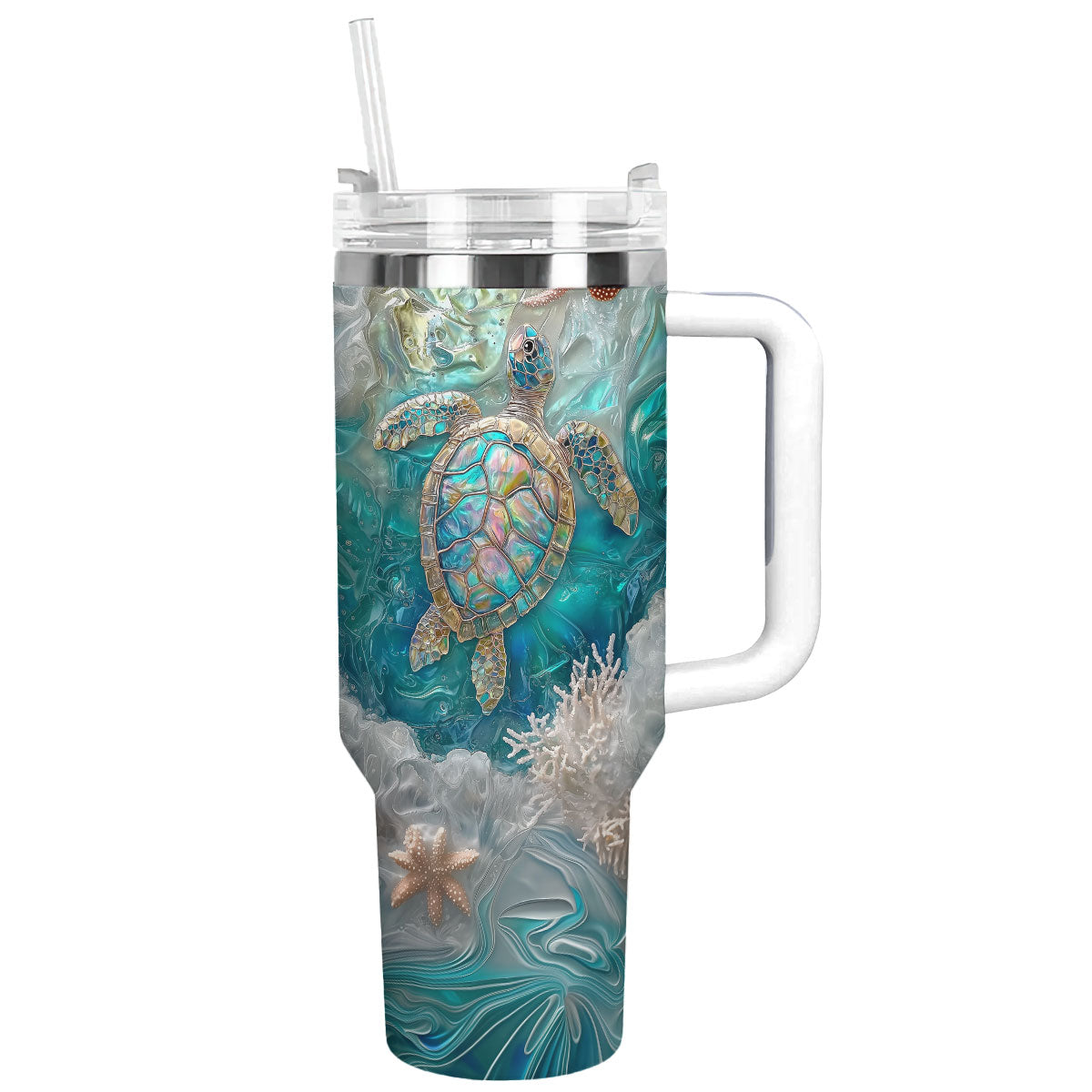 Ocean Bliss Sea Turtle Custom Stanley Quencher 40oz Stainless Steel Tumbler With Handle