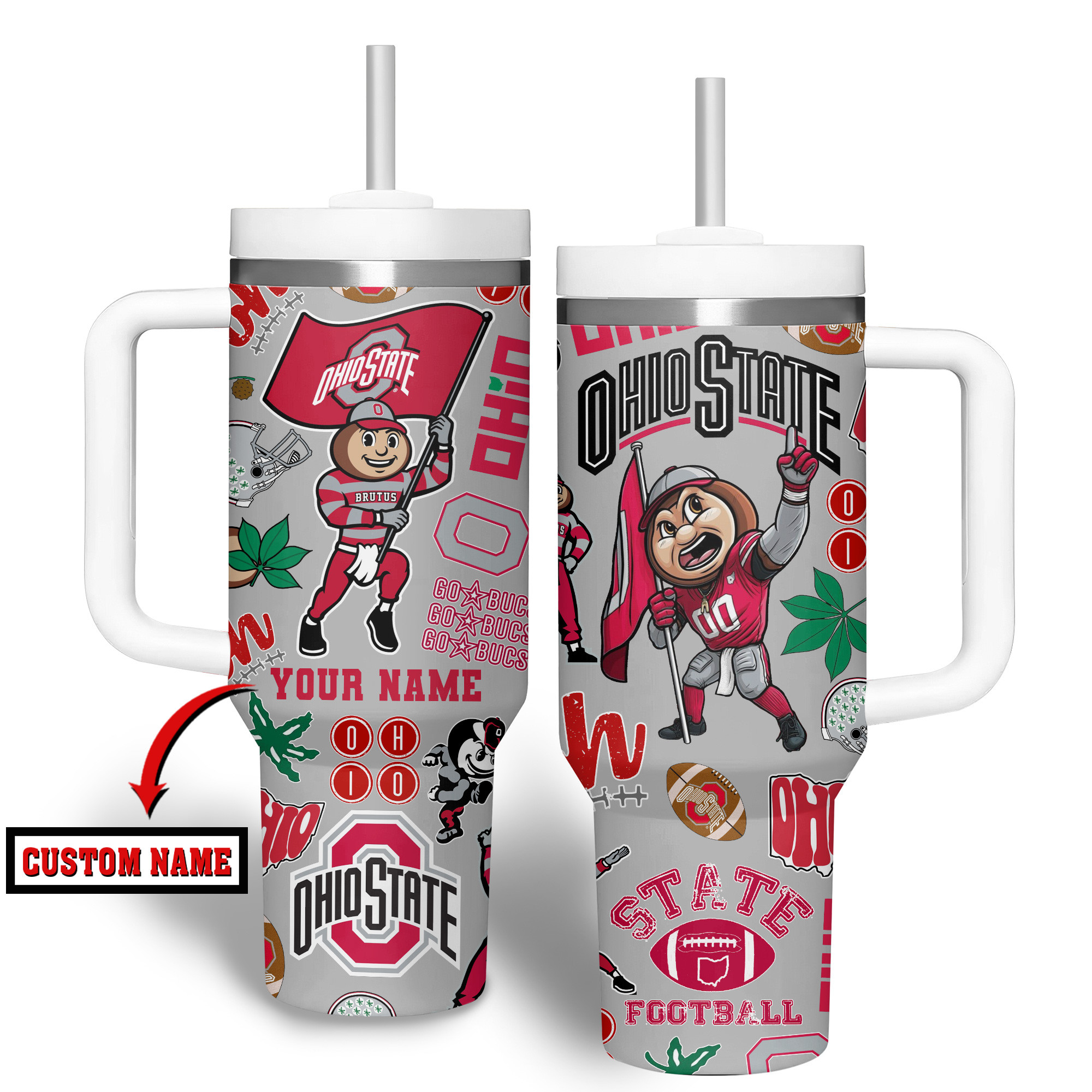 Ohio State Buckeyes NCAA Custom Stanley Quencher 40oz Stainless Steel Tumbler With Handle