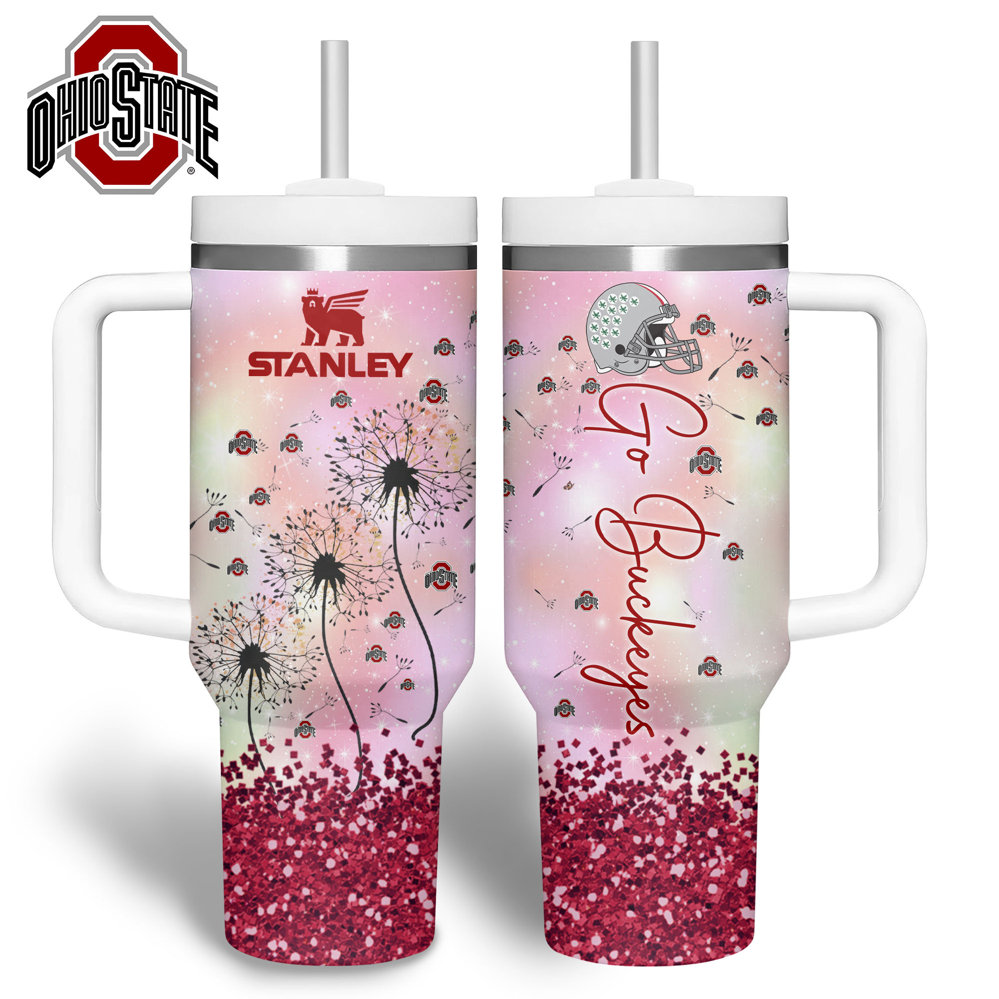 Ohio State Buckeyes NCAA Sports Custom Stanley Quencher 40oz Stainless Steel Tumbler With Handle
