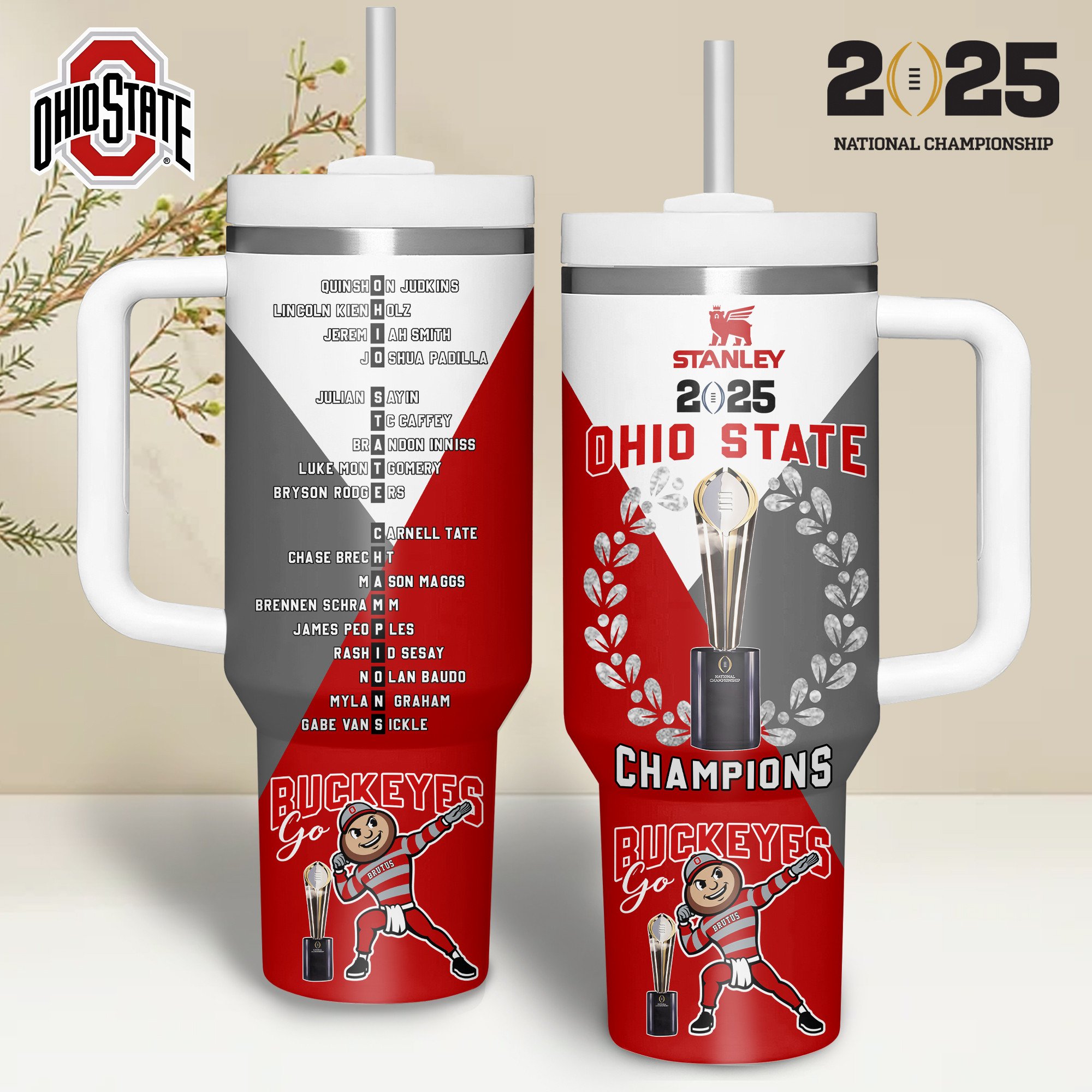 Ohio State Buckeyes NCAA Sports Custom Stanley Quencher 40oz Stainless Steel Tumbler With Handle