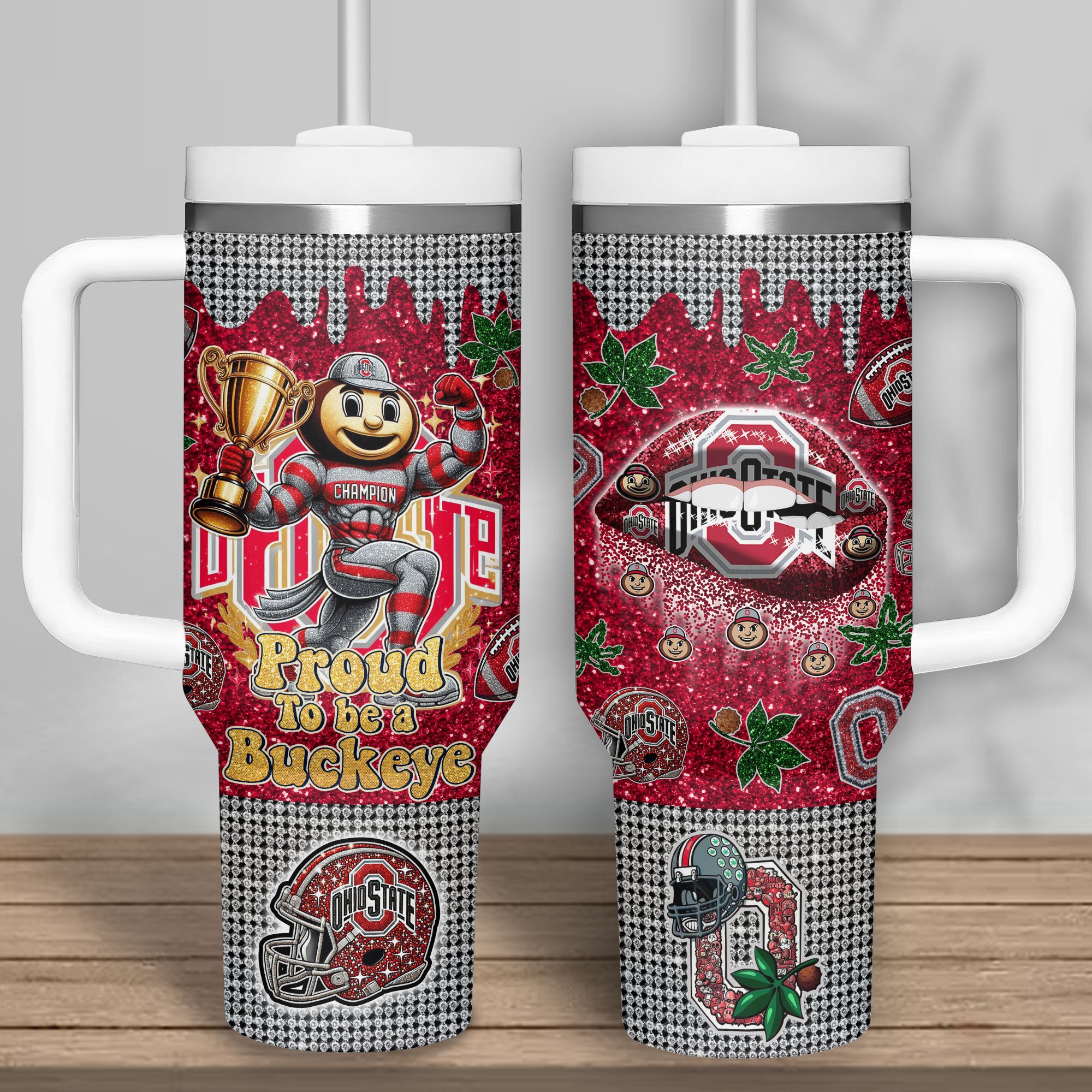 Ohio State Buckeyes NCAA Sports Custom Stanley Quencher 40oz Stainless Steel Tumbler With Handle