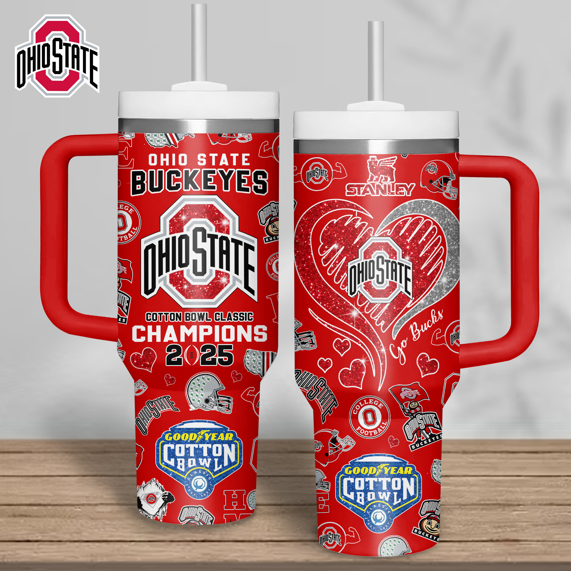 Ohio State Buckeyes NCAA Sports Custom Stanley Quencher 40oz Stainless Steel Tumbler With Handle