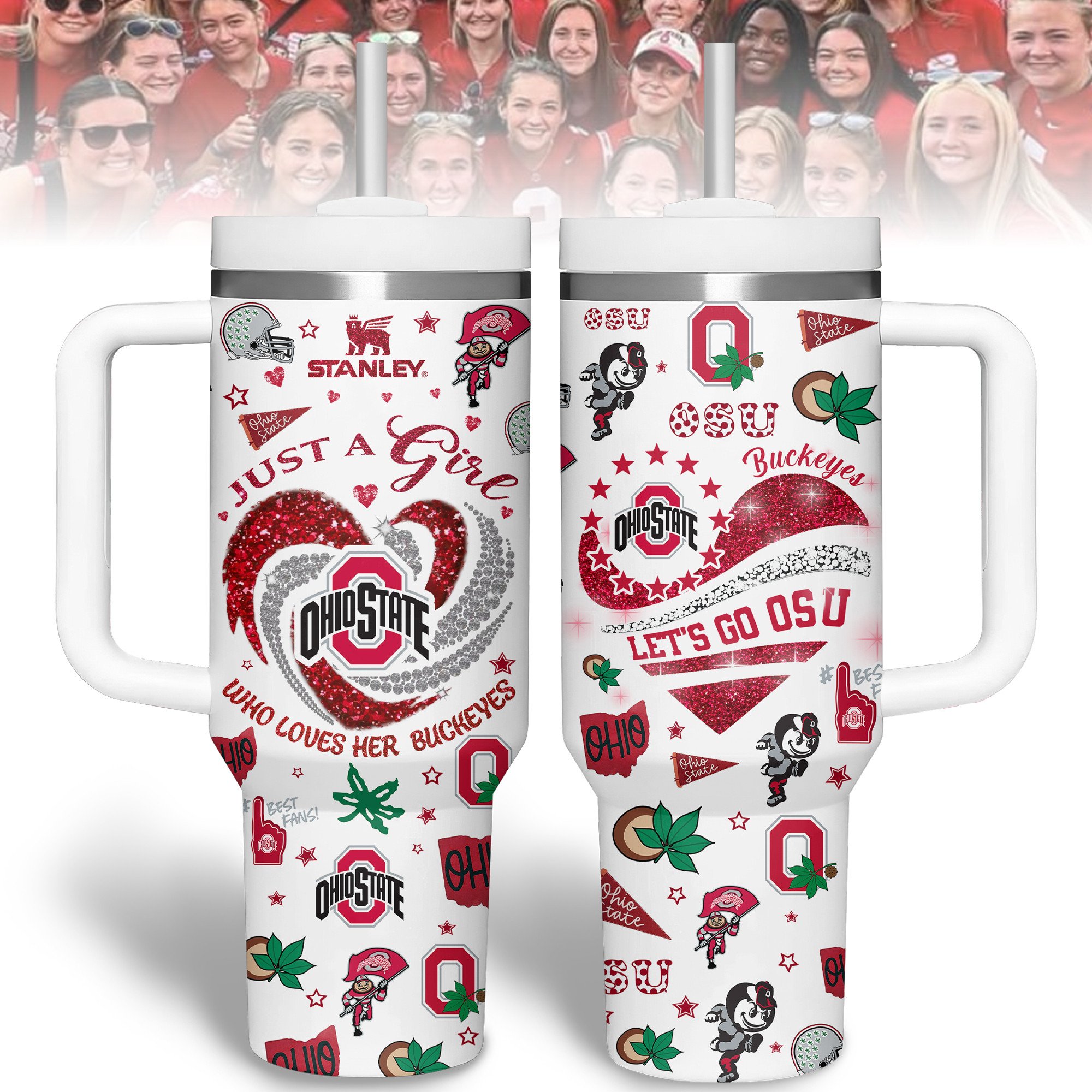 Ohio State Buckeyes NCAA Sports Custom Stanley Quencher 40oz Stainless Steel Tumbler With Handle