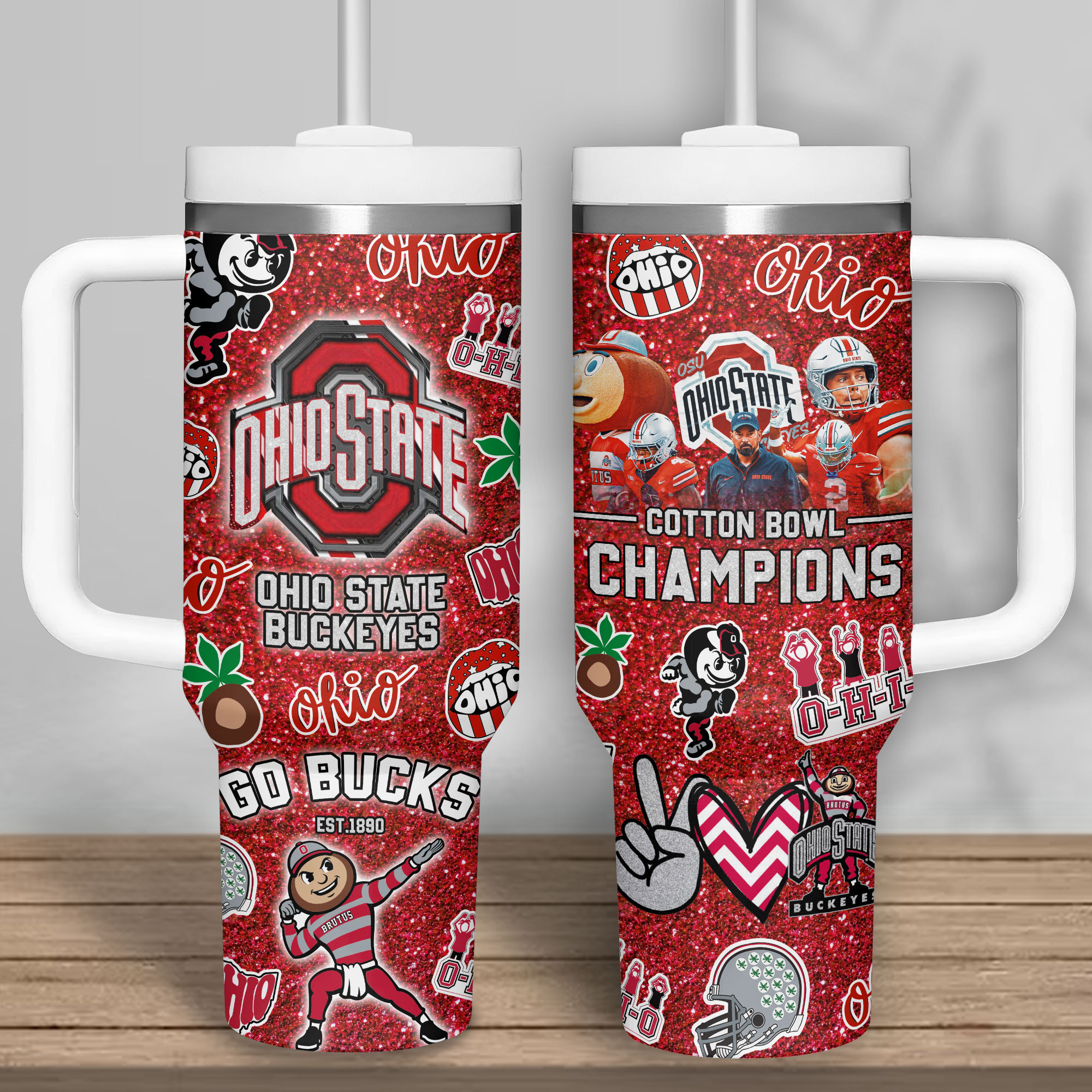 Ohio State Buckeyes NCAA Sports Custom Stanley Quencher 40oz Stainless Steel Tumbler With Handle