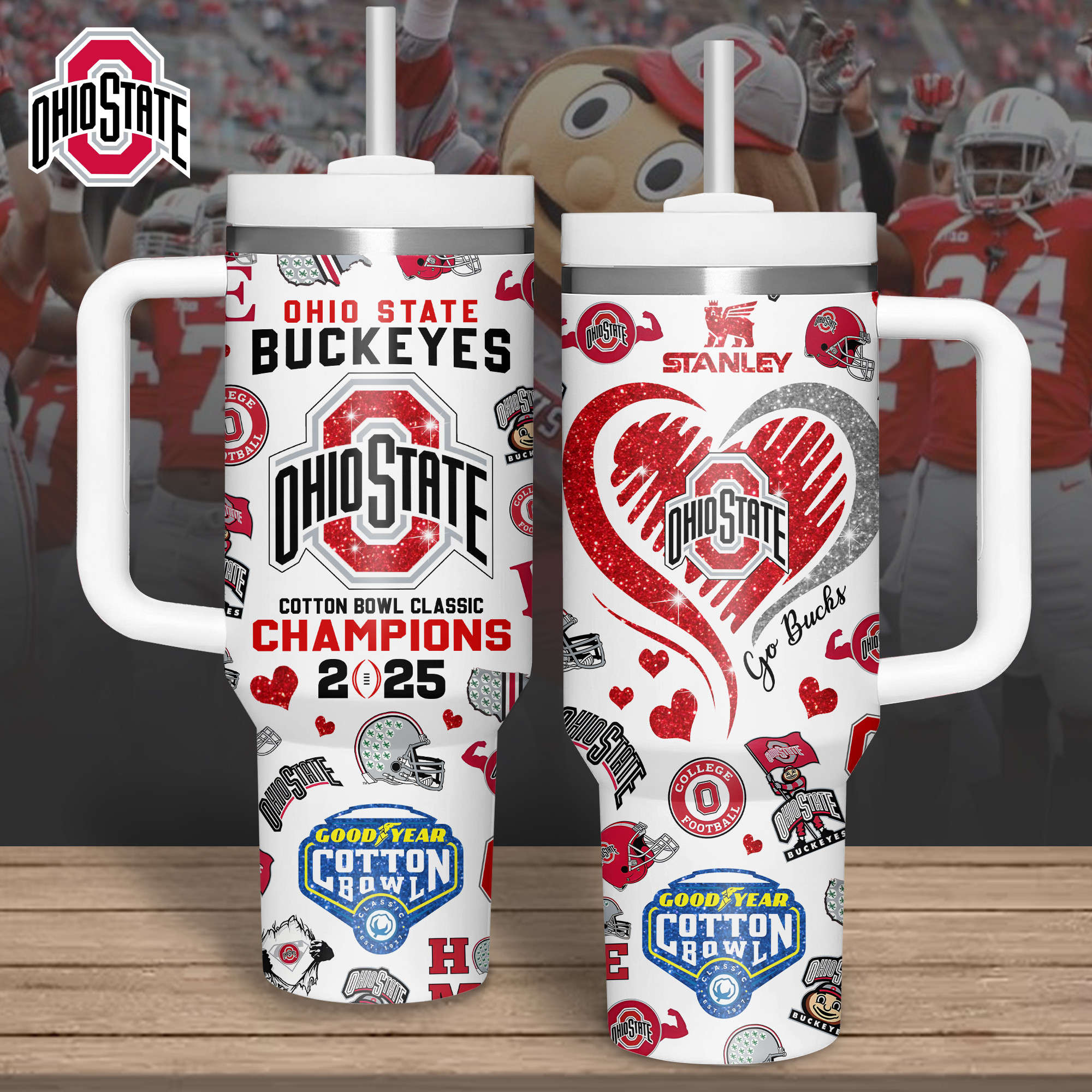 Ohio State Buckeyes NCAA Sports Custom Stanley Quencher 40oz Stainless Steel Tumbler With Handle