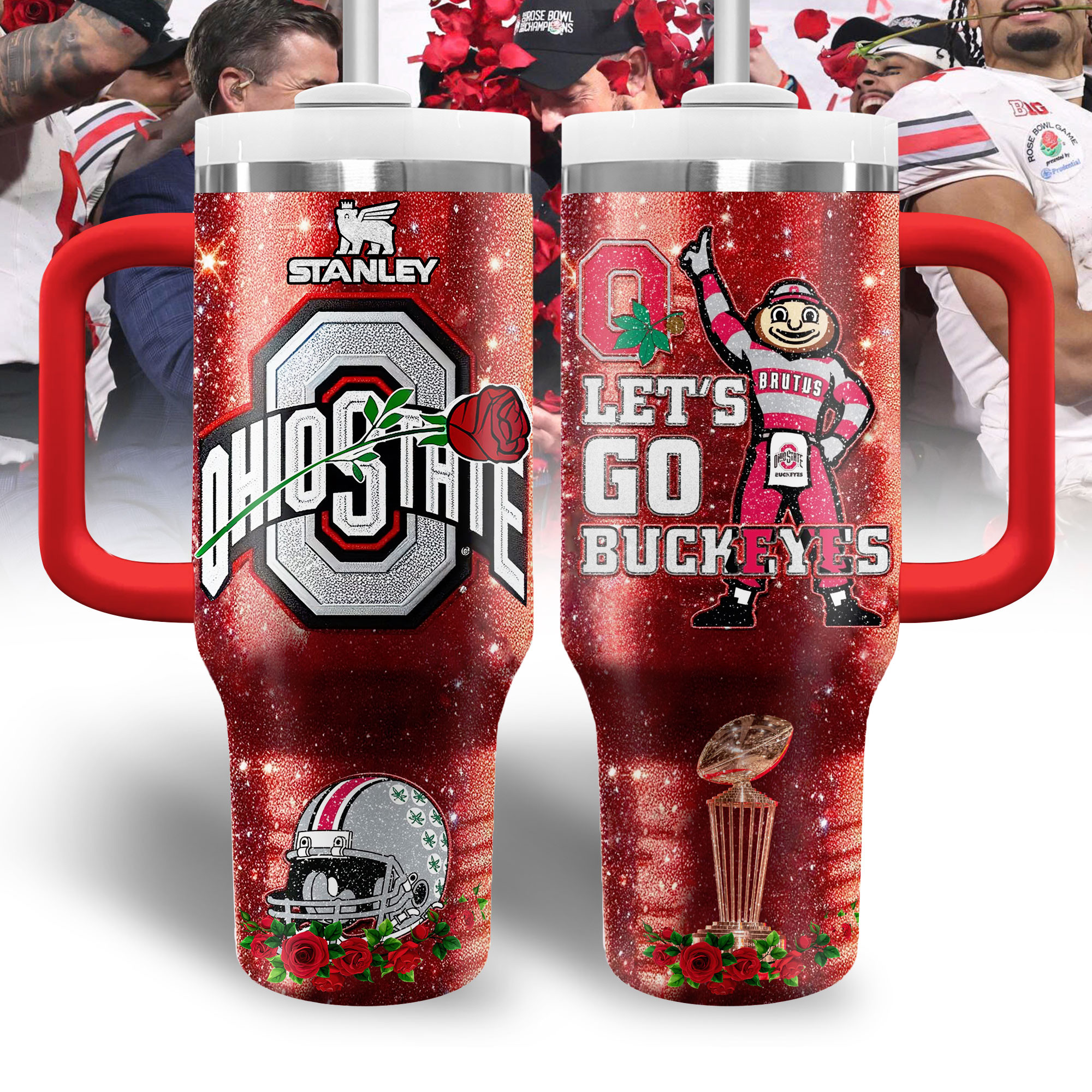 Ohio State Buckeyes NCAA Sports Custom Stanley Quencher 40oz Stainless Steel Tumbler With Handle