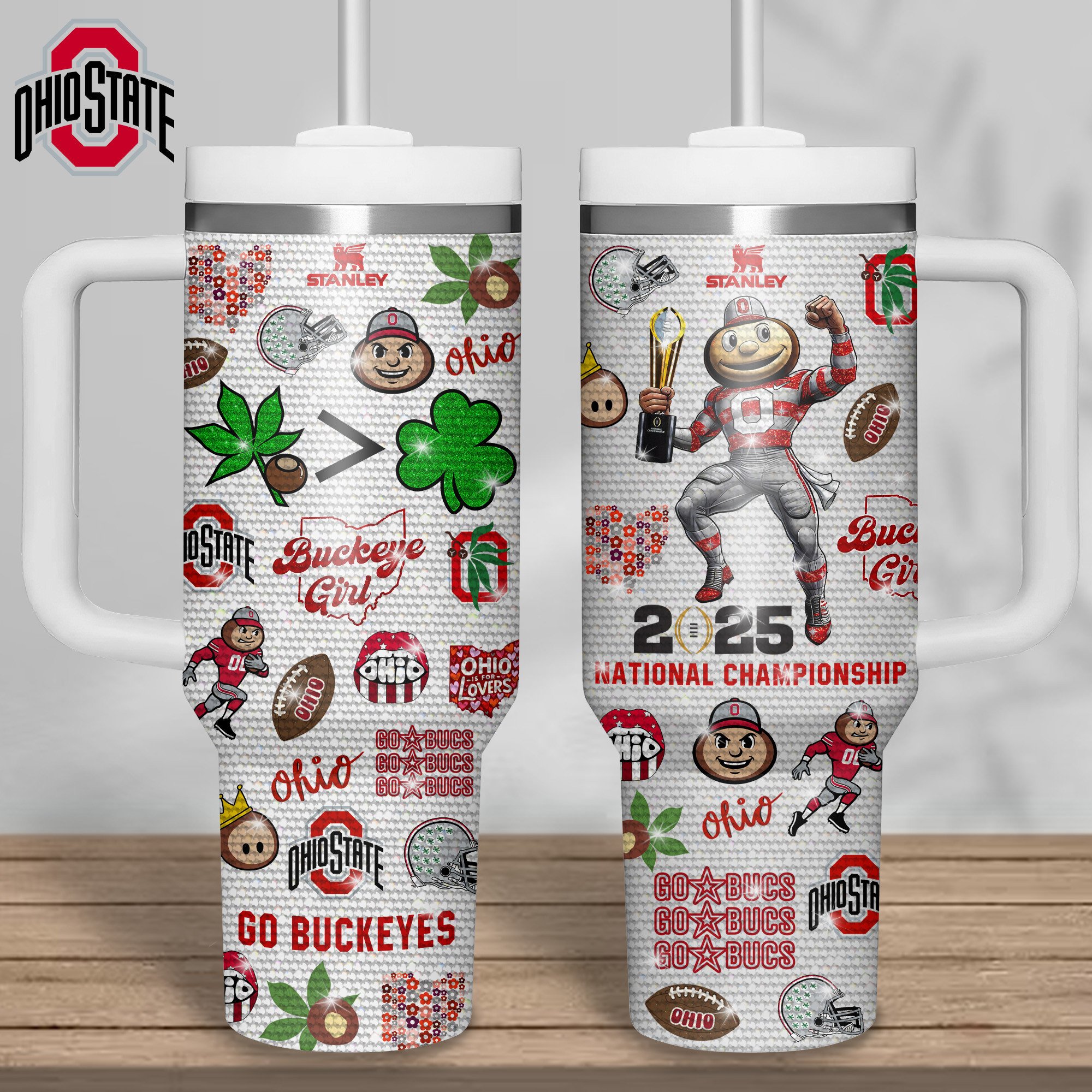 Ohio State Buckeyes NCAA Sports Custom Stanley Quencher 40oz Stainless Steel Tumbler With Handle