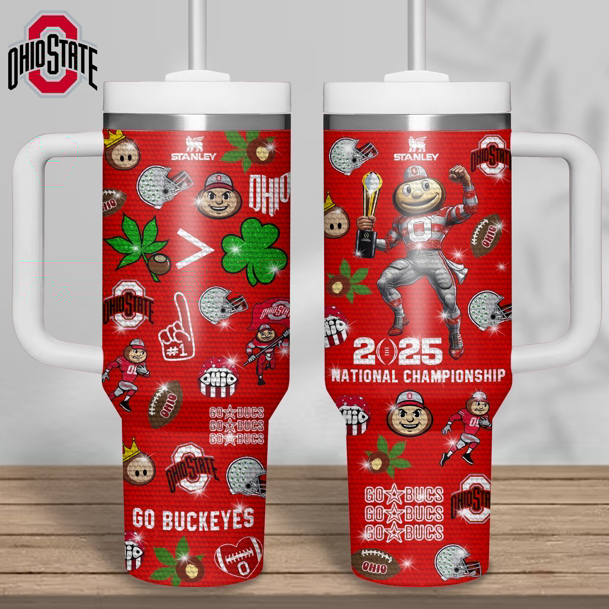 Ohio State Buckeyes NCAA Sports Custom Stanley Quencher 40oz Stainless Steel Tumbler With Handle