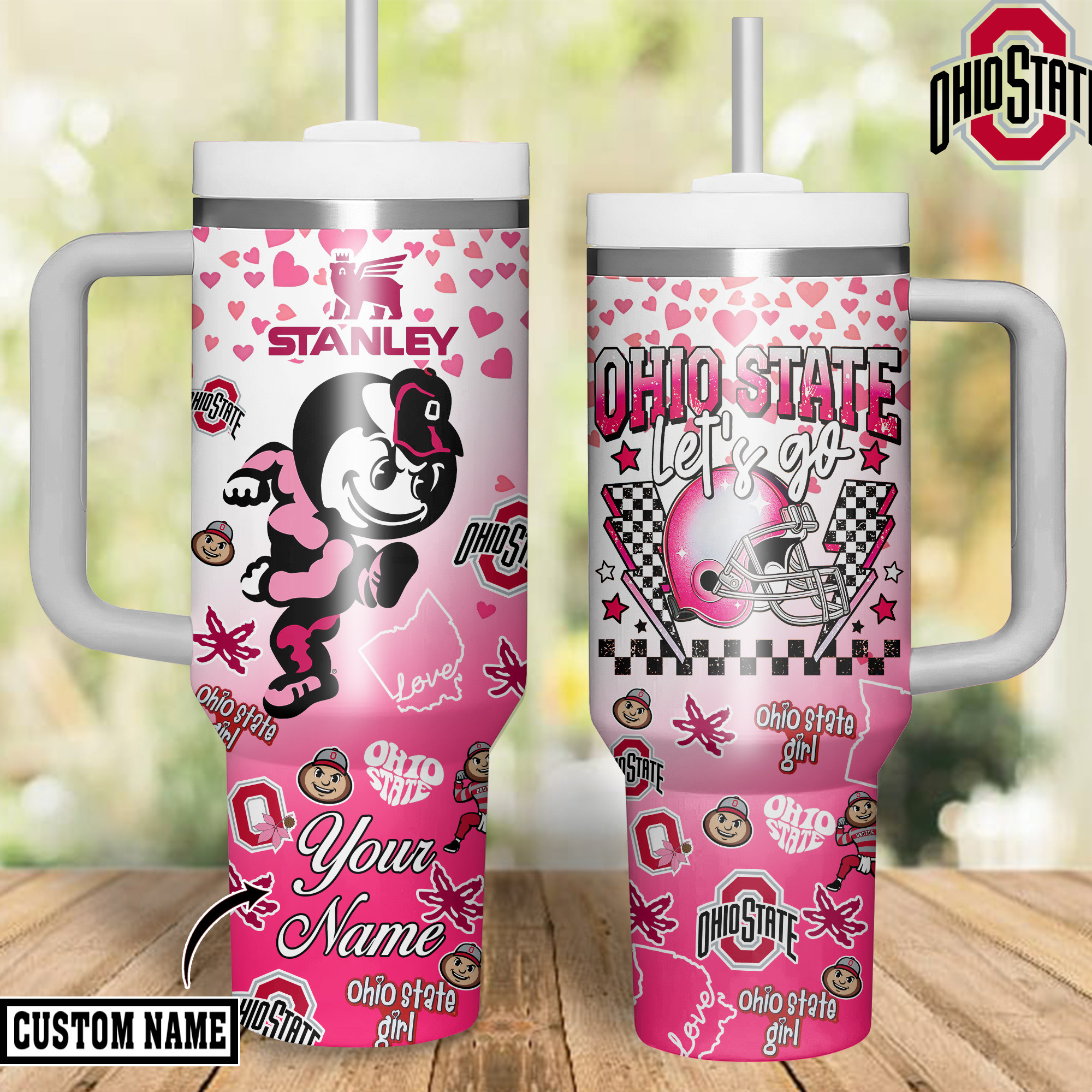 Ohio State Buckeyes NCAA Sports Custom Stanley Quencher 40oz Stainless Steel Tumbler With Handle