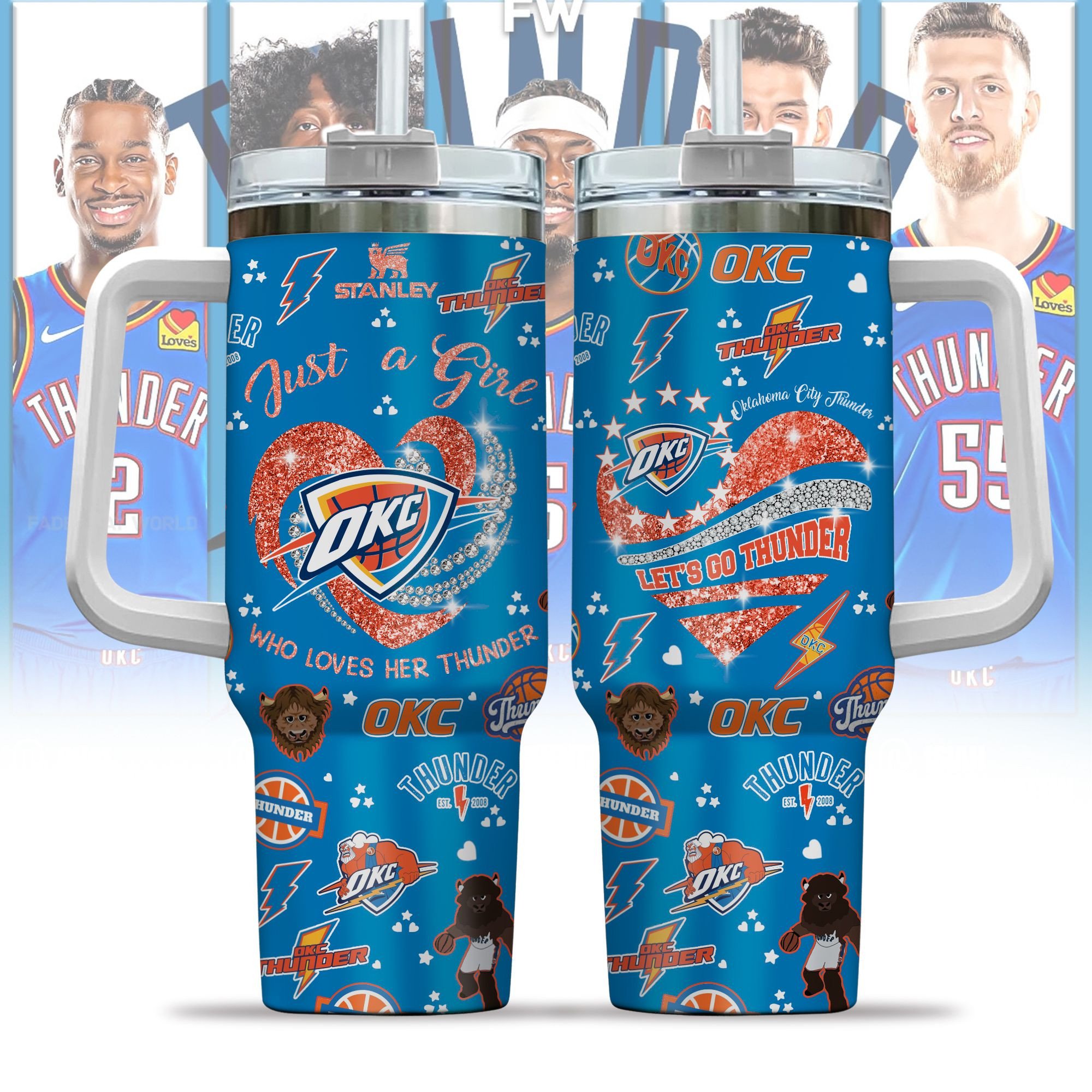 Oklahoma City Thunder NBA Custom Stanley Quencher 40oz Stainless Steel Tumbler With Handle