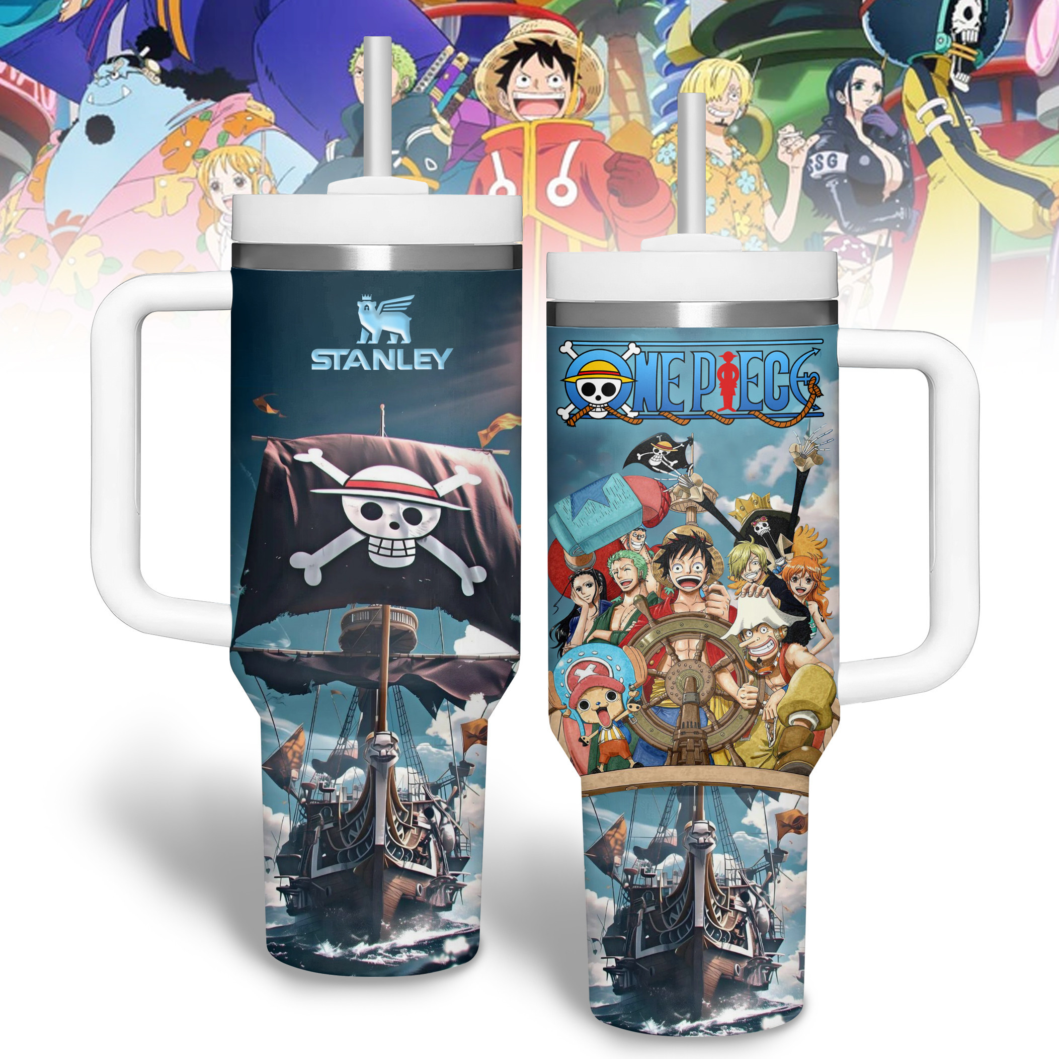 One Piece Anime Custom Stanley Quencher 40oz Stainless Steel Tumbler With Handle