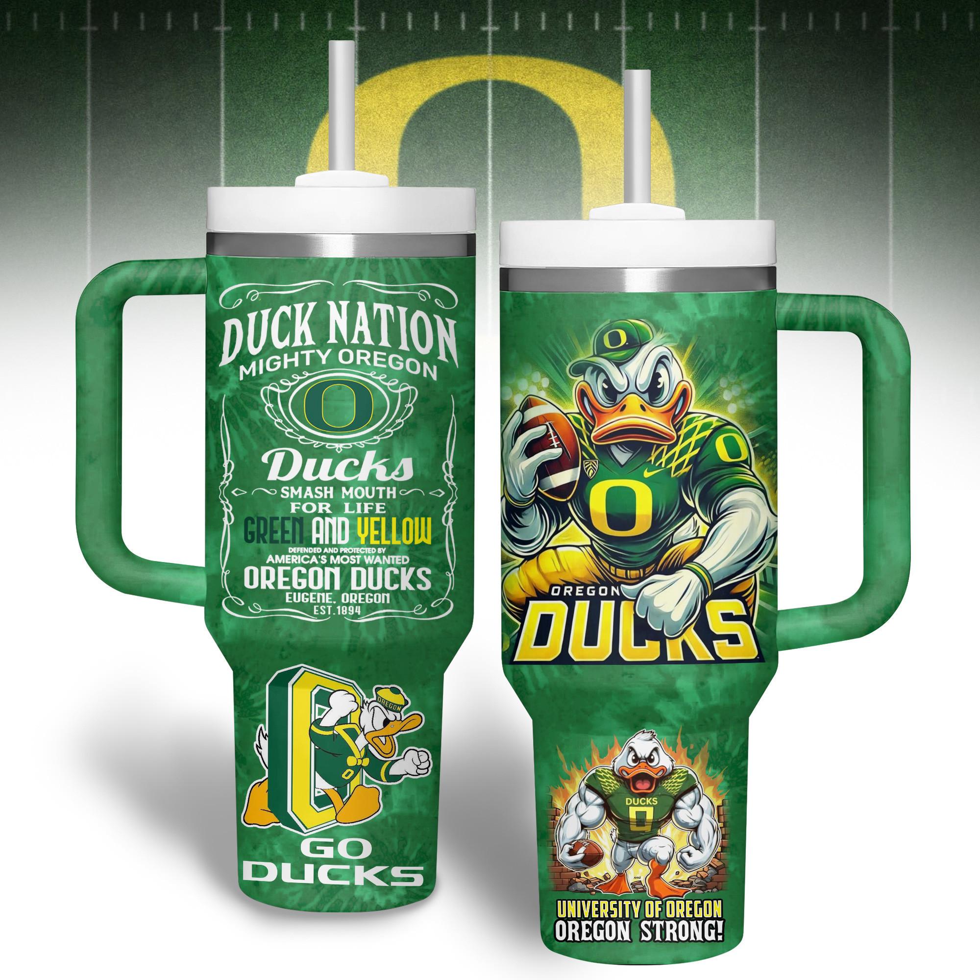 Oregon Ducks NCAA Custom Stanley Quencher 40oz Stainless Steel Tumbler With Handle