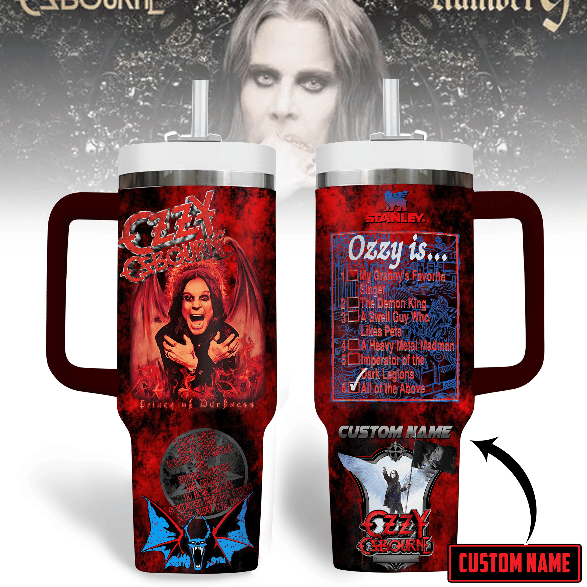 Ozzy Osbourne Music Custom Stanley Quencher 40oz Stainless Steel Tumbler With Handle