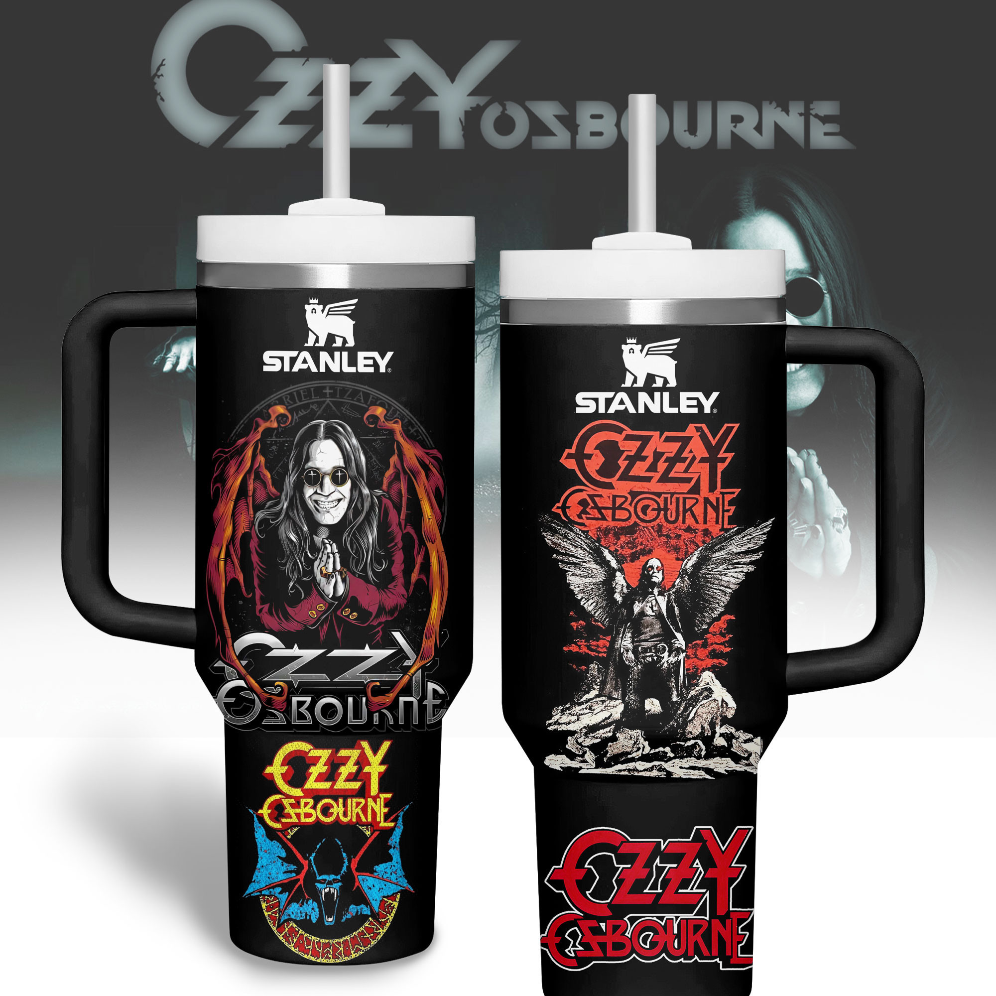 Ozzy Osbourne Music Custom Stanley Quencher 40oz Stainless Steel Tumbler With Handle