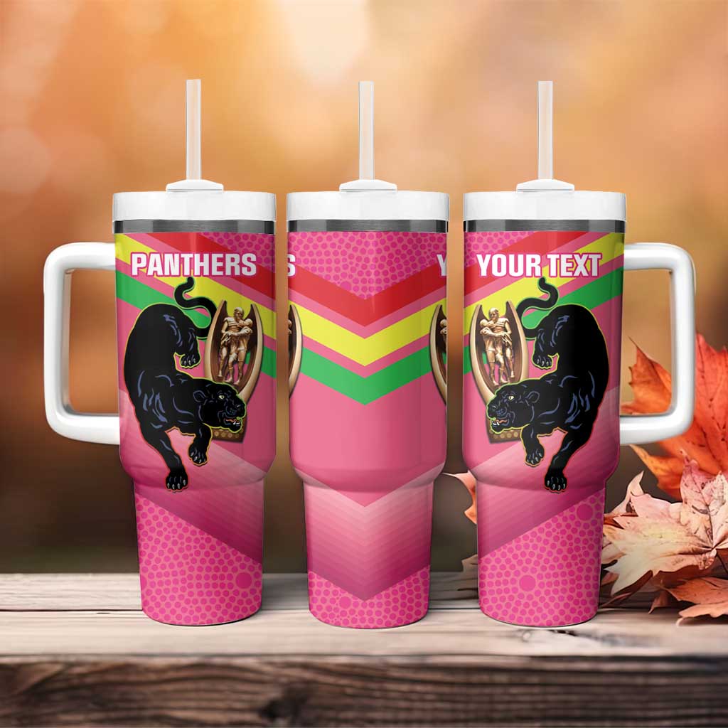 Panthers Rugby 2024 Mascot With Trophy Go Champions Aboriginal Art - Pink Custom Stanley Quencher 40oz Stainless Steel Tumbler With Handle