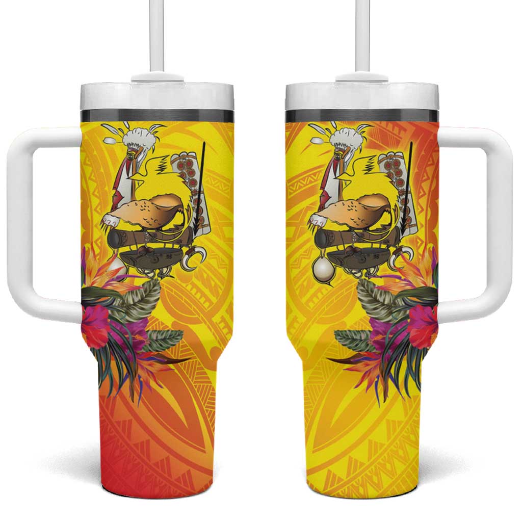 Papua New Guinea Cultural Tropical Flowers Custom Stanley Quencher 40oz Stainless Steel Tumbler With Handle