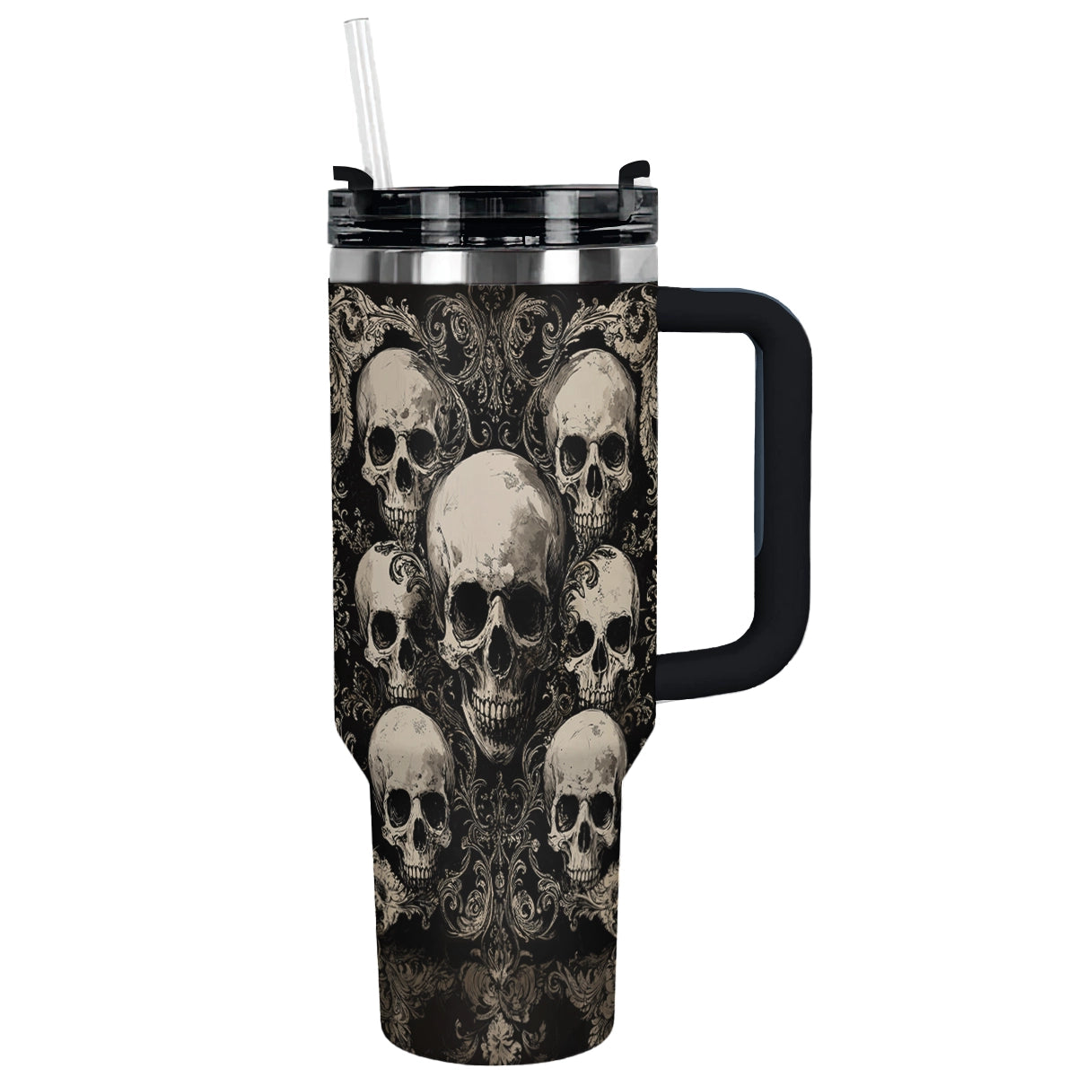 Party Skull Custom Stanley Quencher 40oz Stainless Steel Tumbler With Handle