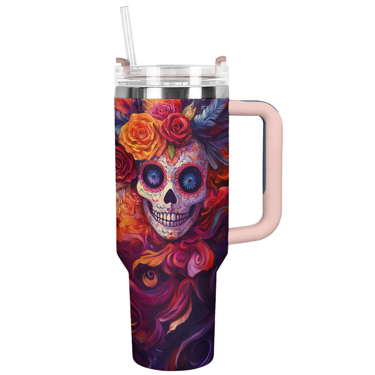 Party Skull Custom Stanley Quencher 40oz Stainless Steel Tumbler With Handle