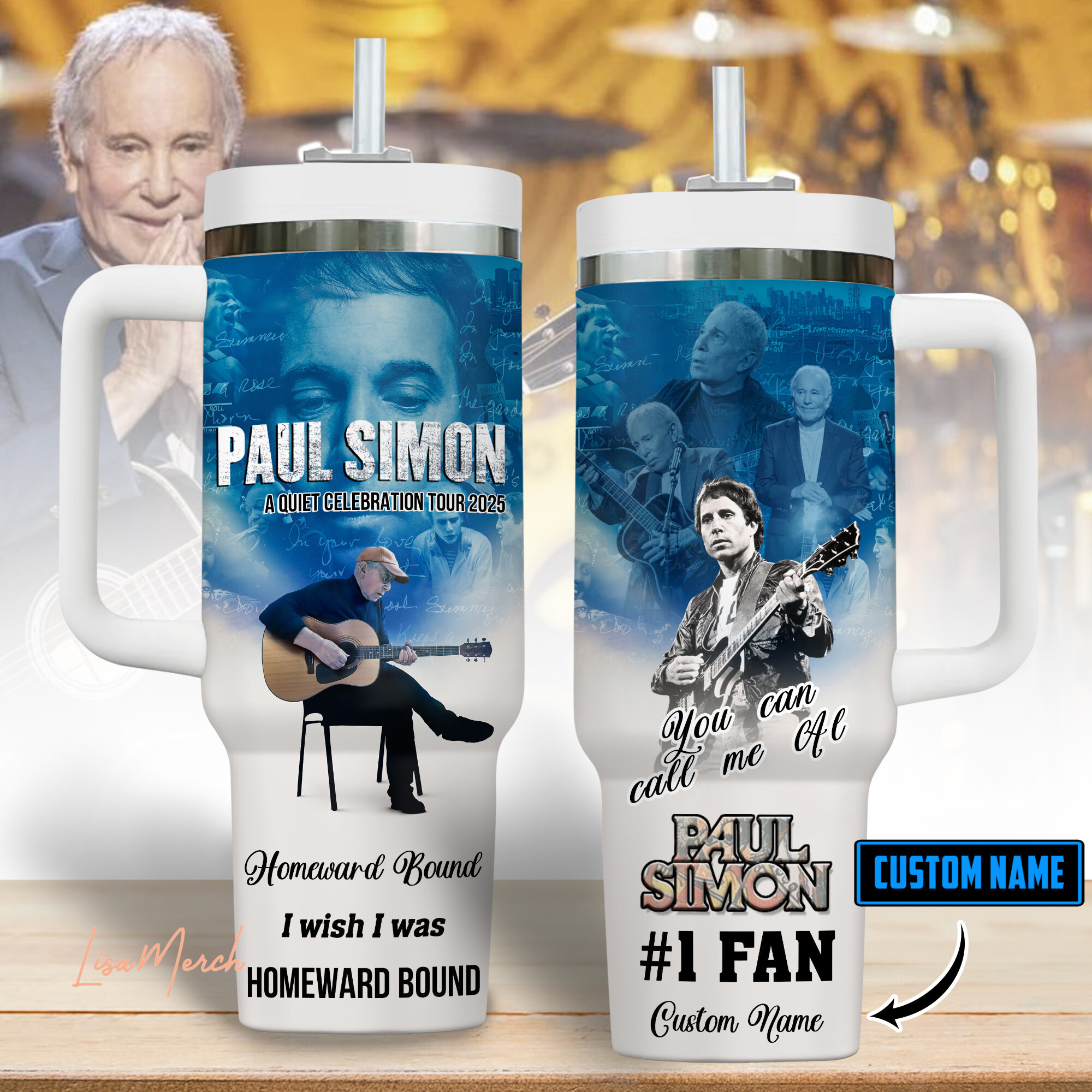 Paul Simon Music Custom Stanley Quencher 40oz Stainless Steel Tumbler With Handle