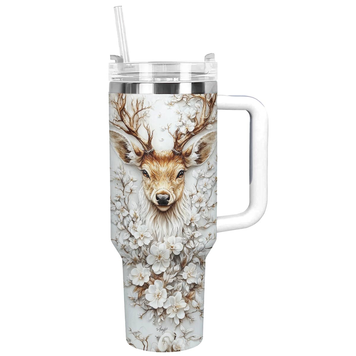 Peaceful Deer Custom Stanley Quencher 40oz Stainless Steel Tumbler With Handle