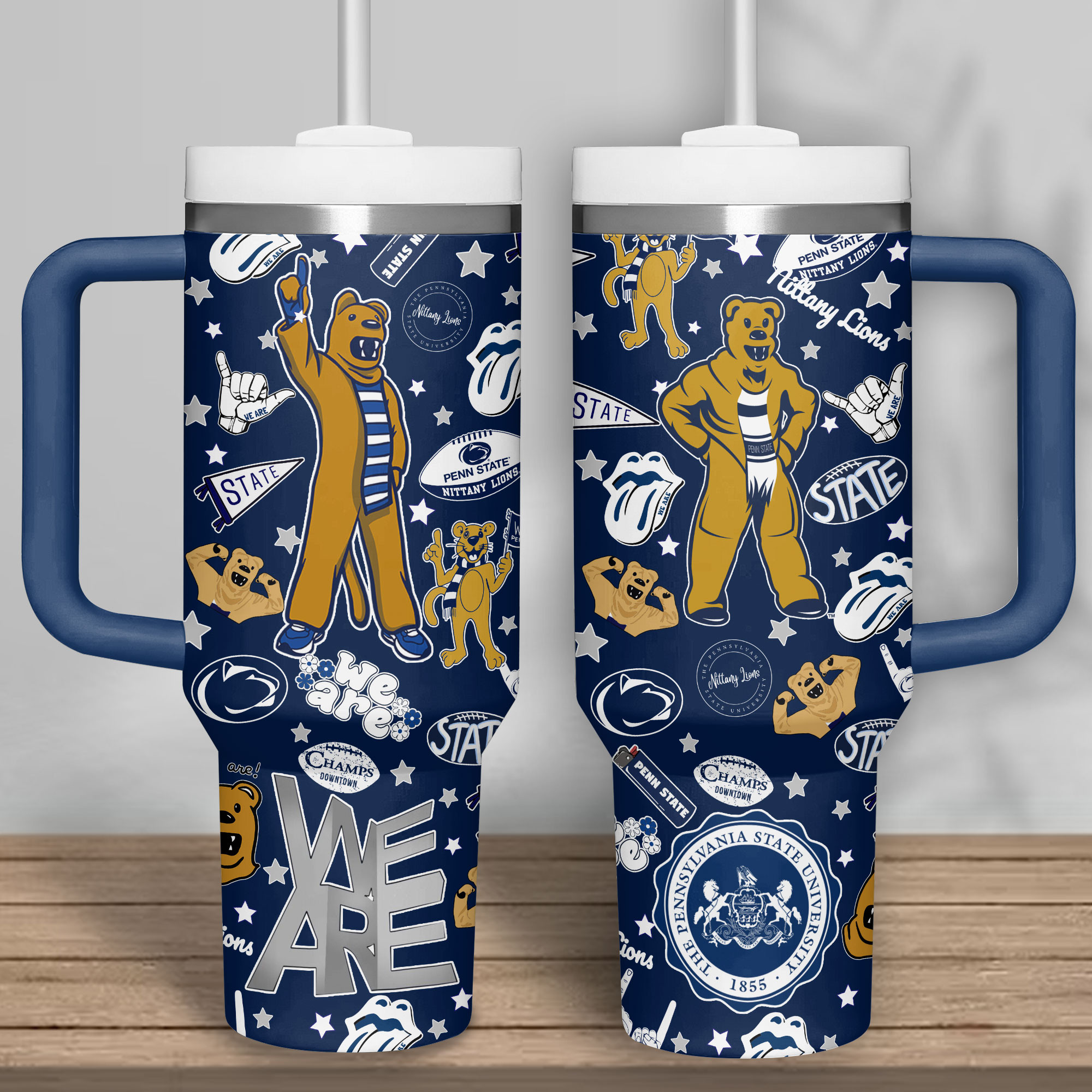 Penn State Nittany Lions NCAA Custom Stanley Quencher 40oz Stainless Steel Tumbler With Handle