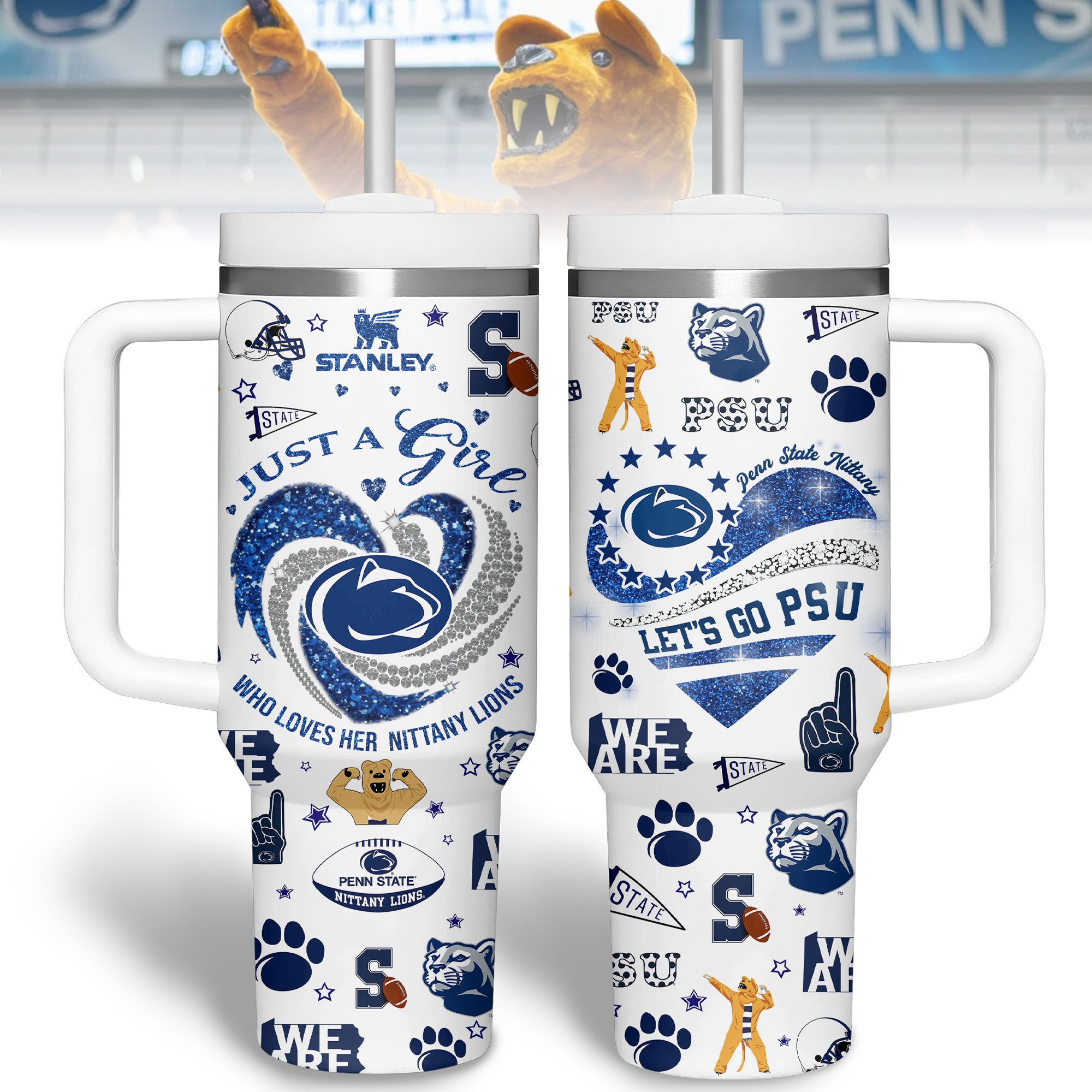 Penn State Nittany Lions NCAA Sports Custom Stanley Quencher 40oz Stainless Steel Tumbler With Handle
