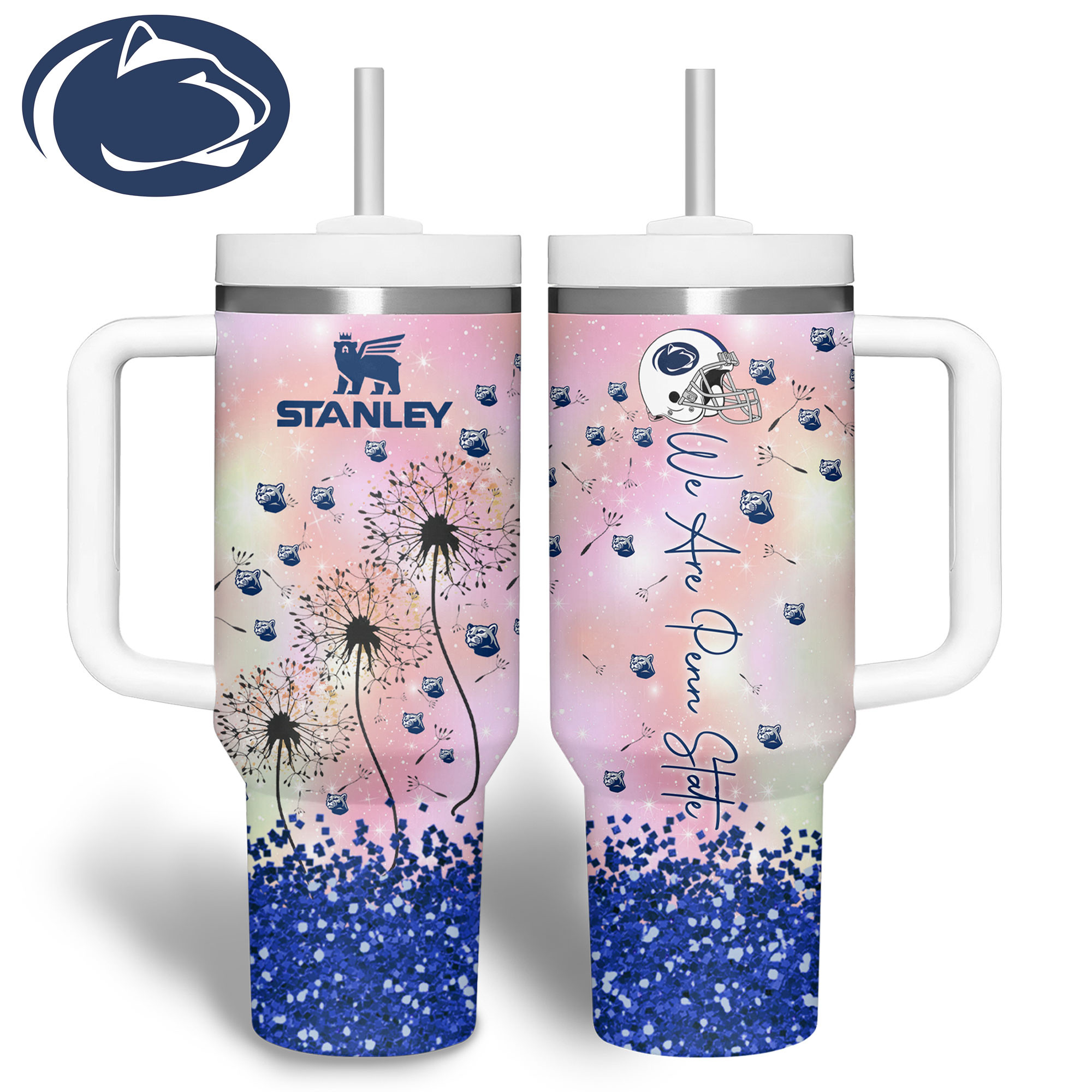 Penn State Nittany Lions NCAA Sports Custom Stanley Quencher 40oz Stainless Steel Tumbler With Handle