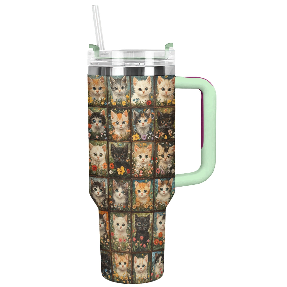 Perfectly Cat cute Custom Stanley Quencher 40oz Stainless Steel Tumbler With Handle