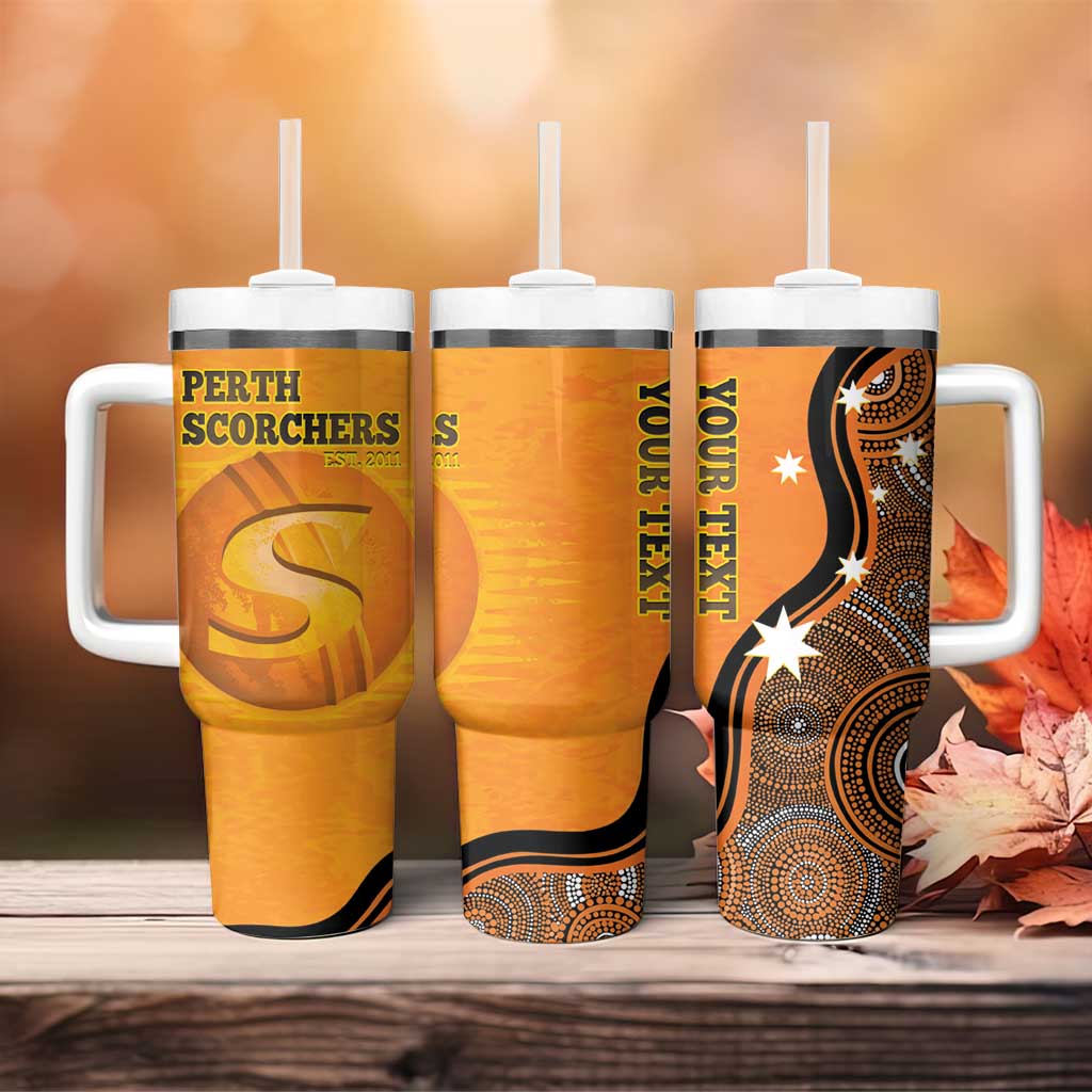 Perth Scorchers Indigenous Art - Grunge Style Custom Stanley Quencher 40oz Stainless Steel Tumbler With Handle