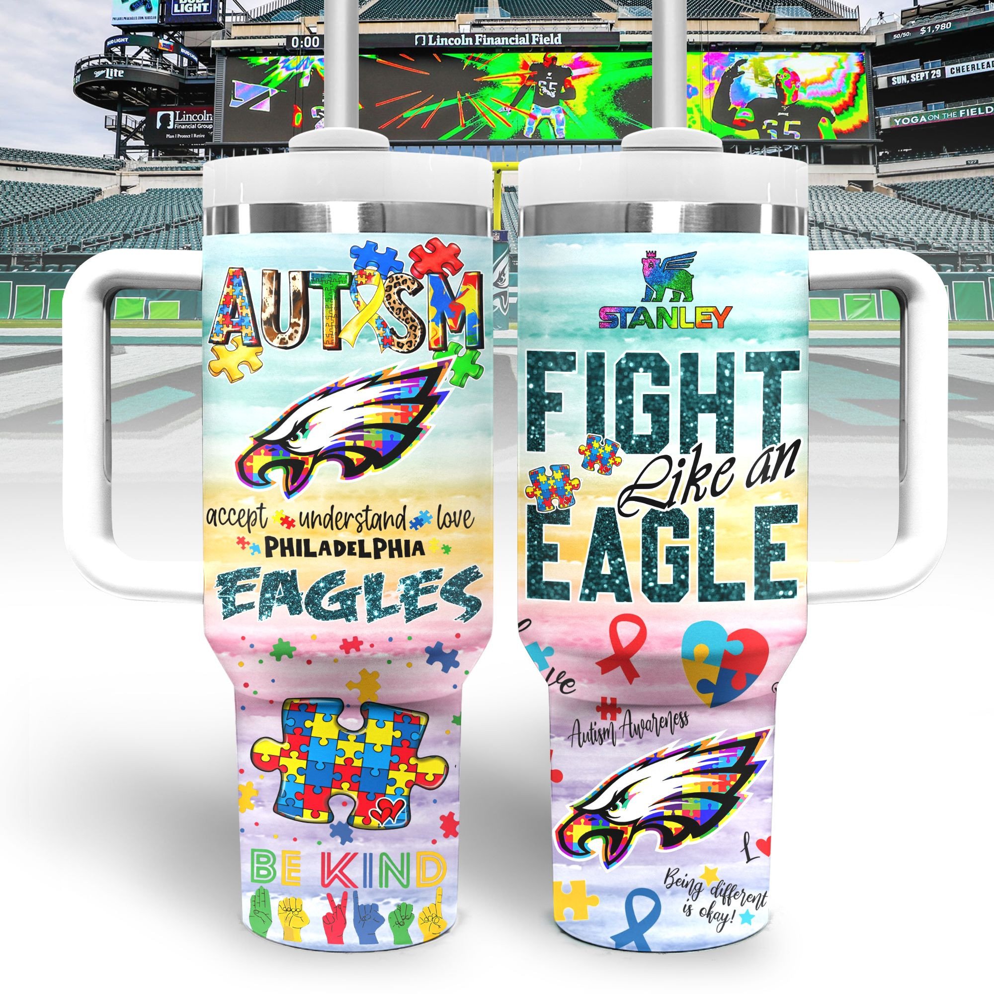 Philadelphia Eagles NFL Sports Custom Stanley Quencher 40oz Stainless Steel Tumbler With Handle