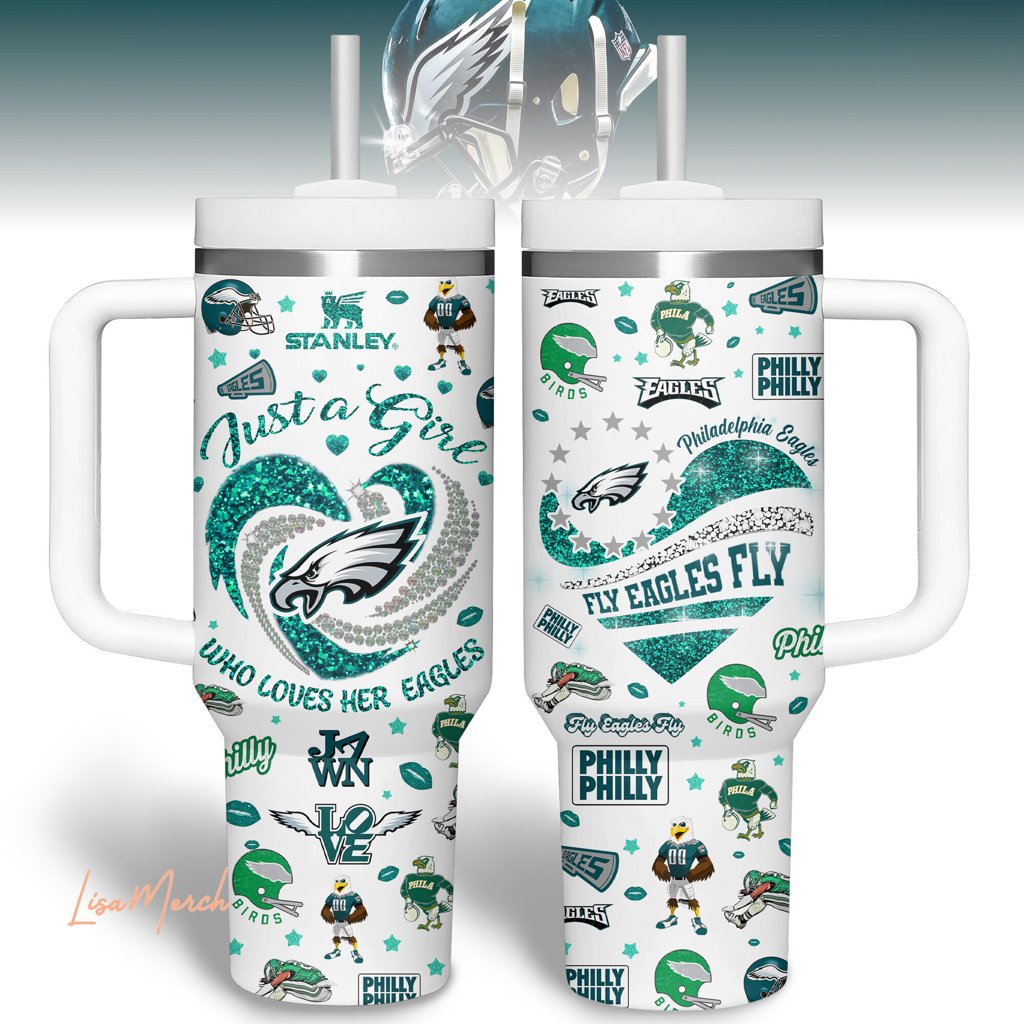 Philadelphia Eagles NFL Sports Custom Stanley Quencher 40oz Stainless Steel Tumbler With Handle