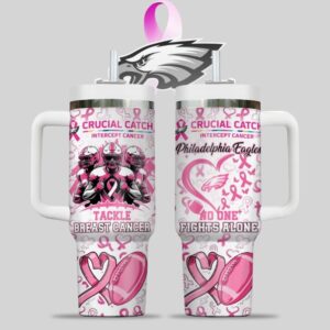 Philadelphia Eagles NFL x Breast Cancer Awareness Custom Stanley Quencher 40oz Stainless Steel Tumbler With Handle
