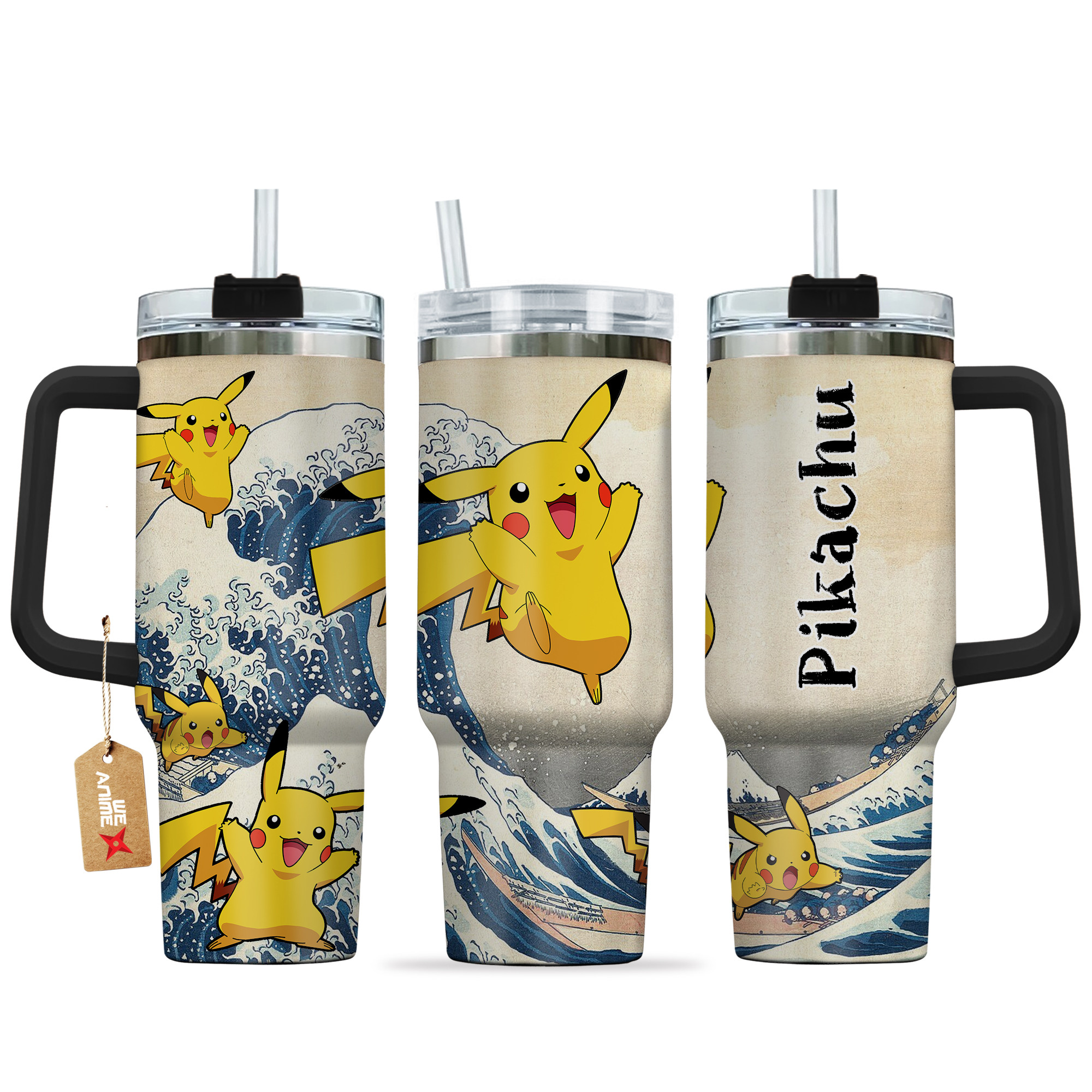 Pikachu Pokemon Anime Custom Stanley Quencher 40oz Stainless Steel Tumbler With Handle
