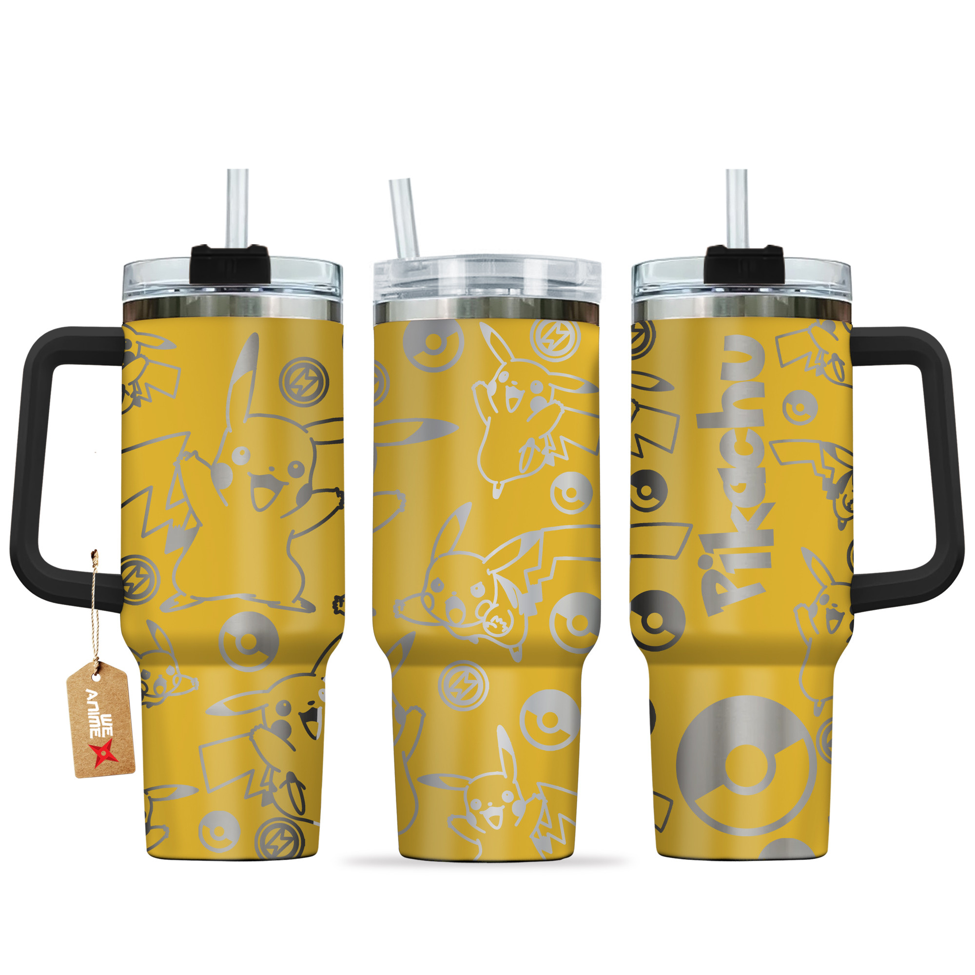 Pikachu Pokemon Anime Custom Stanley Quencher 40oz Stainless Steel Tumbler With Handle