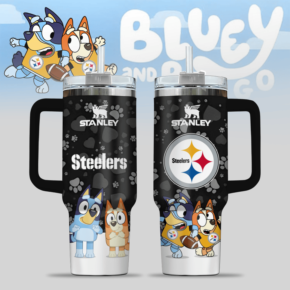 Pittsburgh Steelers NFL x Bluey Custom Stanley Quencher 40oz Stainless Steel Tumbler With Handle