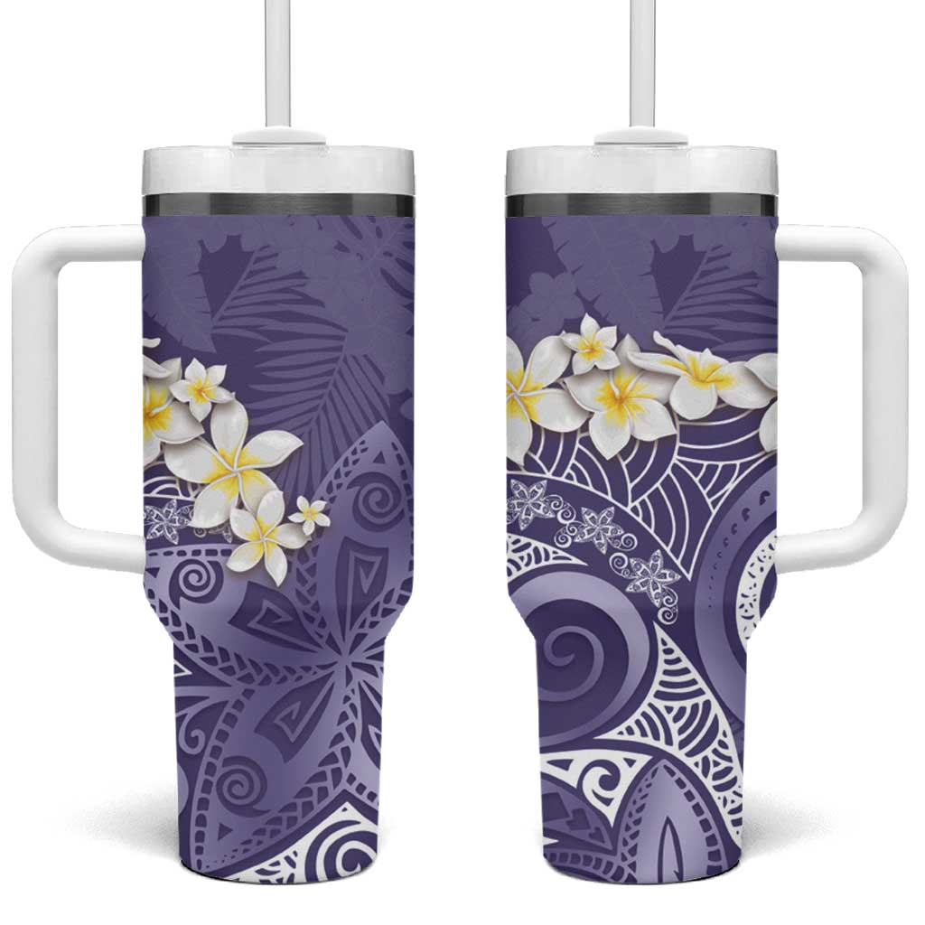 Polynesian Tribal Frangipani Tropical Vibe Custom Stanley Quencher 40oz Stainless Steel Tumbler With Handle