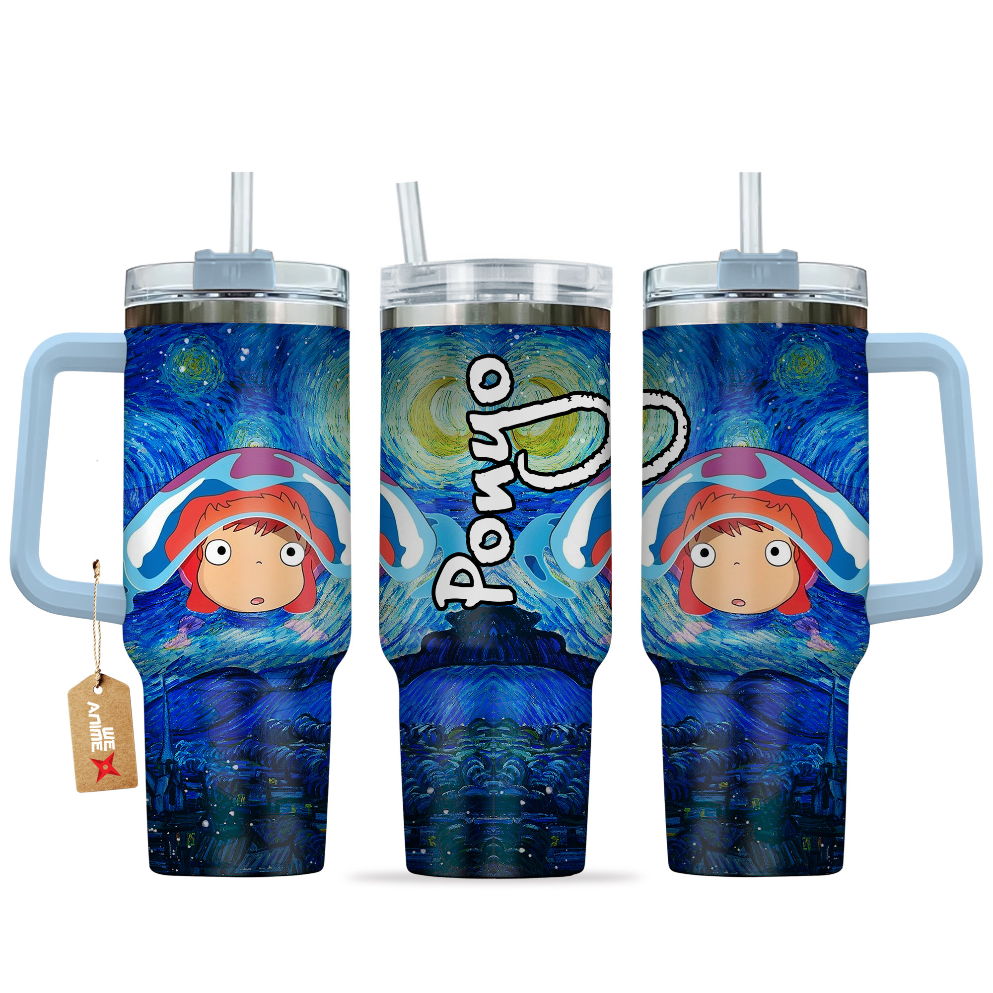 Ponyo Anime Custom Stanley Quencher 40oz Stainless Steel Tumbler With Handle