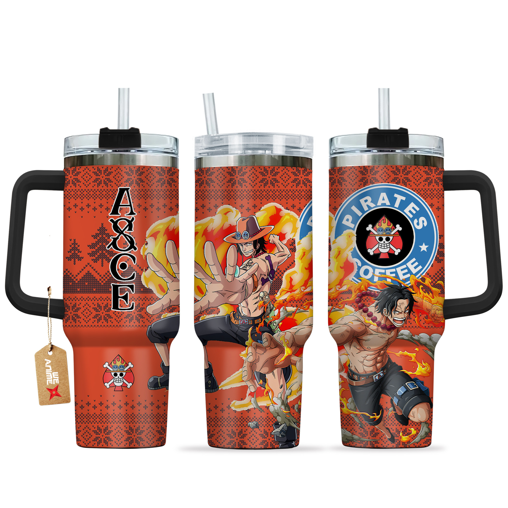 Portgas D. Ace One Piece Anime Custom Stanley Quencher 40oz Stainless Steel Tumbler With Handle
