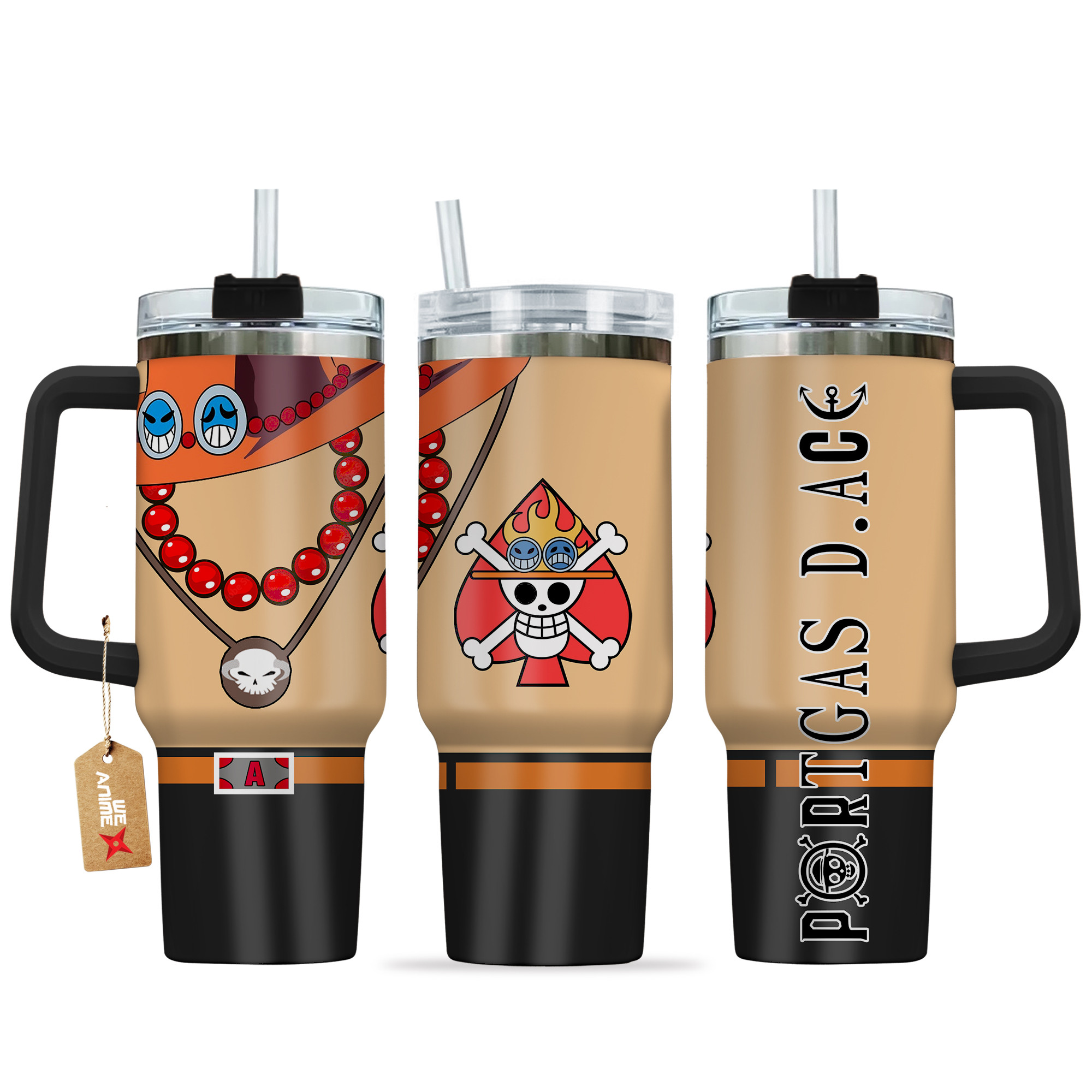 Portgas D. Ace One Piece Anime Custom Stanley Quencher 40oz Stainless Steel Tumbler With Handle