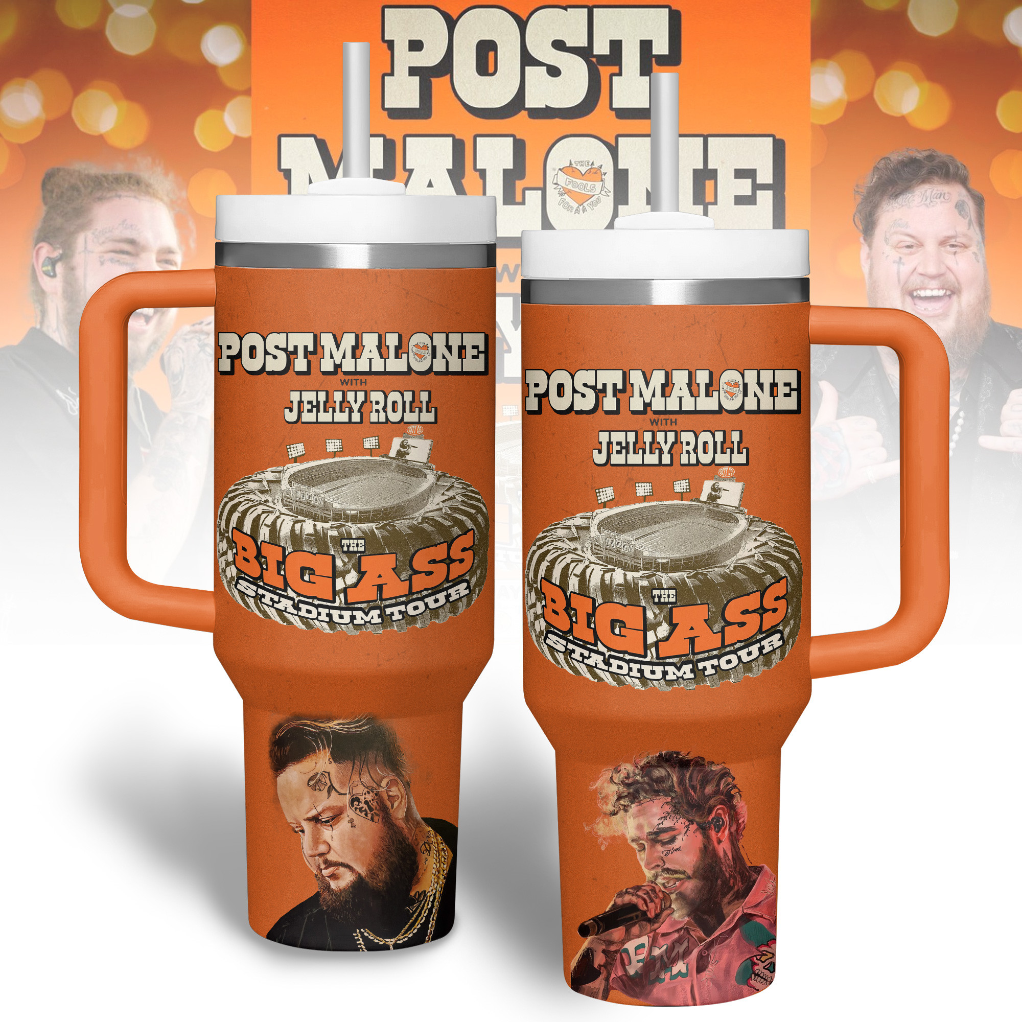 Post Malone Music Custom Stanley Quencher 40oz Stainless Steel Tumbler With Handle