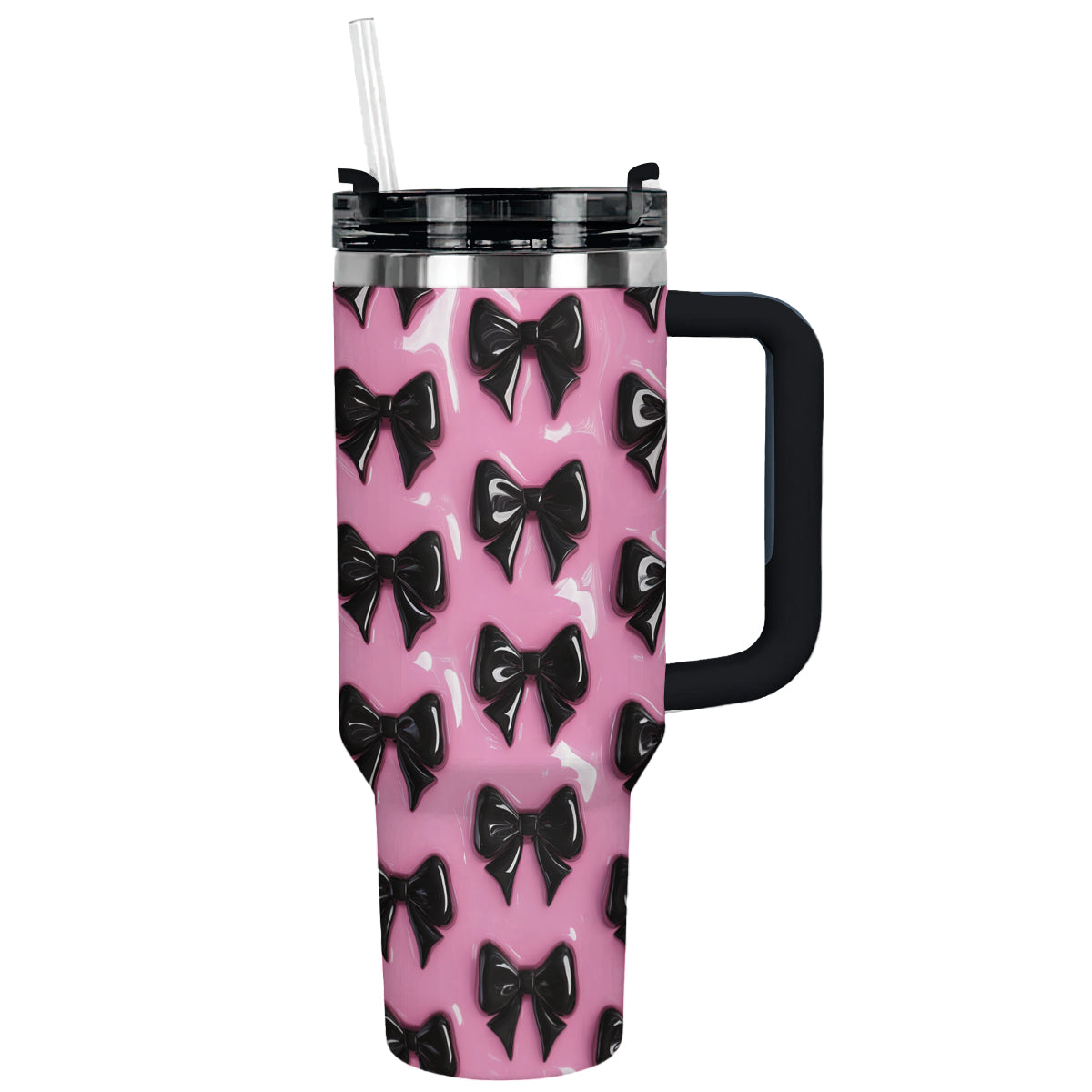 Pretty black Bows Custom Stanley Quencher 40oz Stainless Steel Tumbler With Handle