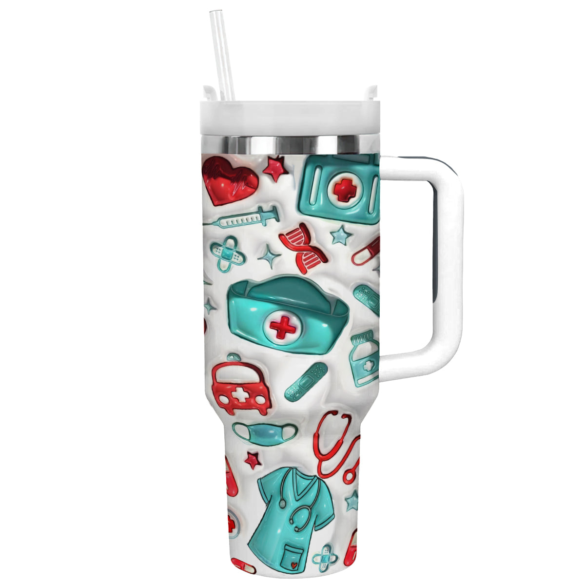 Puffy Nurse Custom Stanley Quencher 40oz Stainless Steel Tumbler With Handle