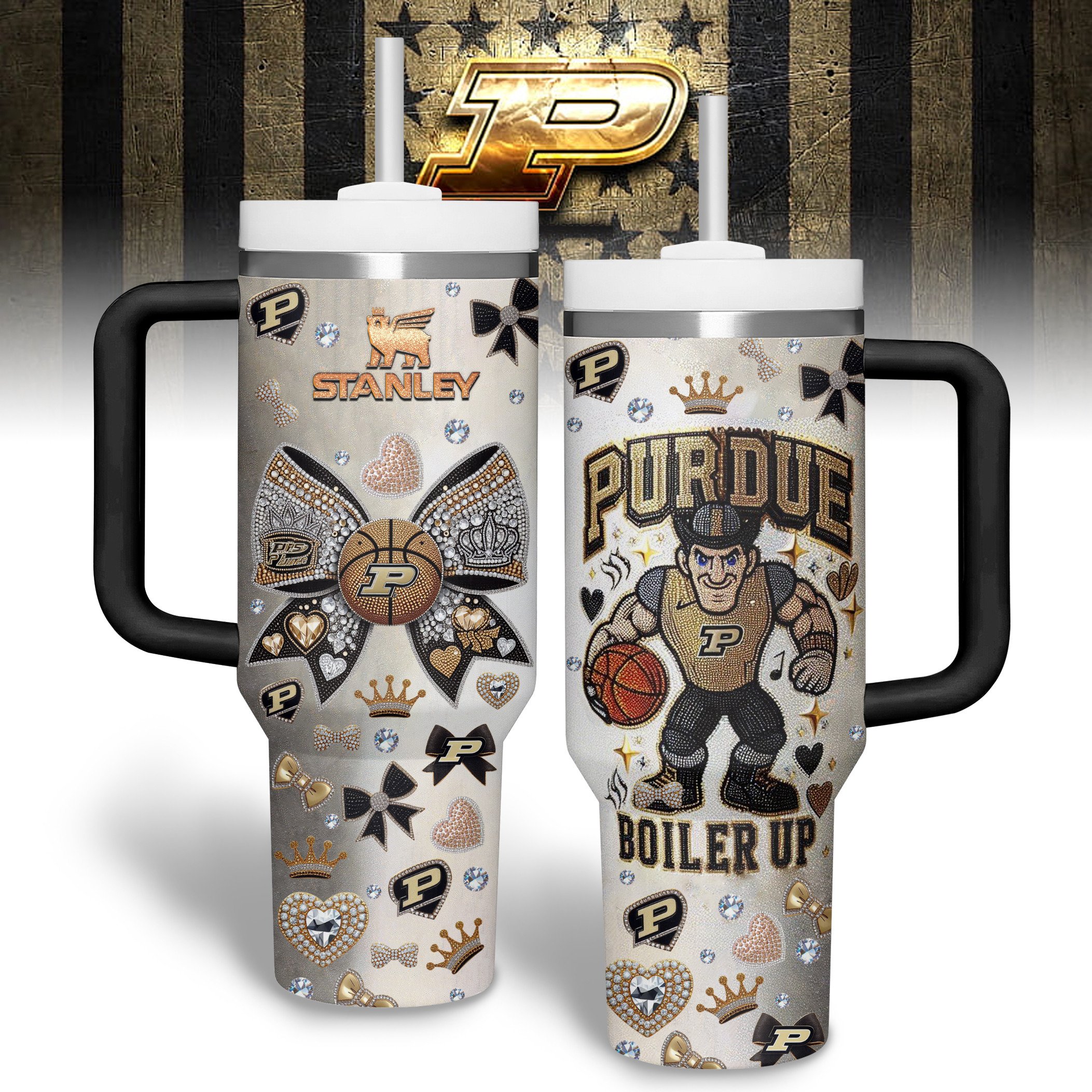Purdue Boilermakers NCAA Custom Stanley Quencher 40oz Stainless Steel Tumbler With Handle