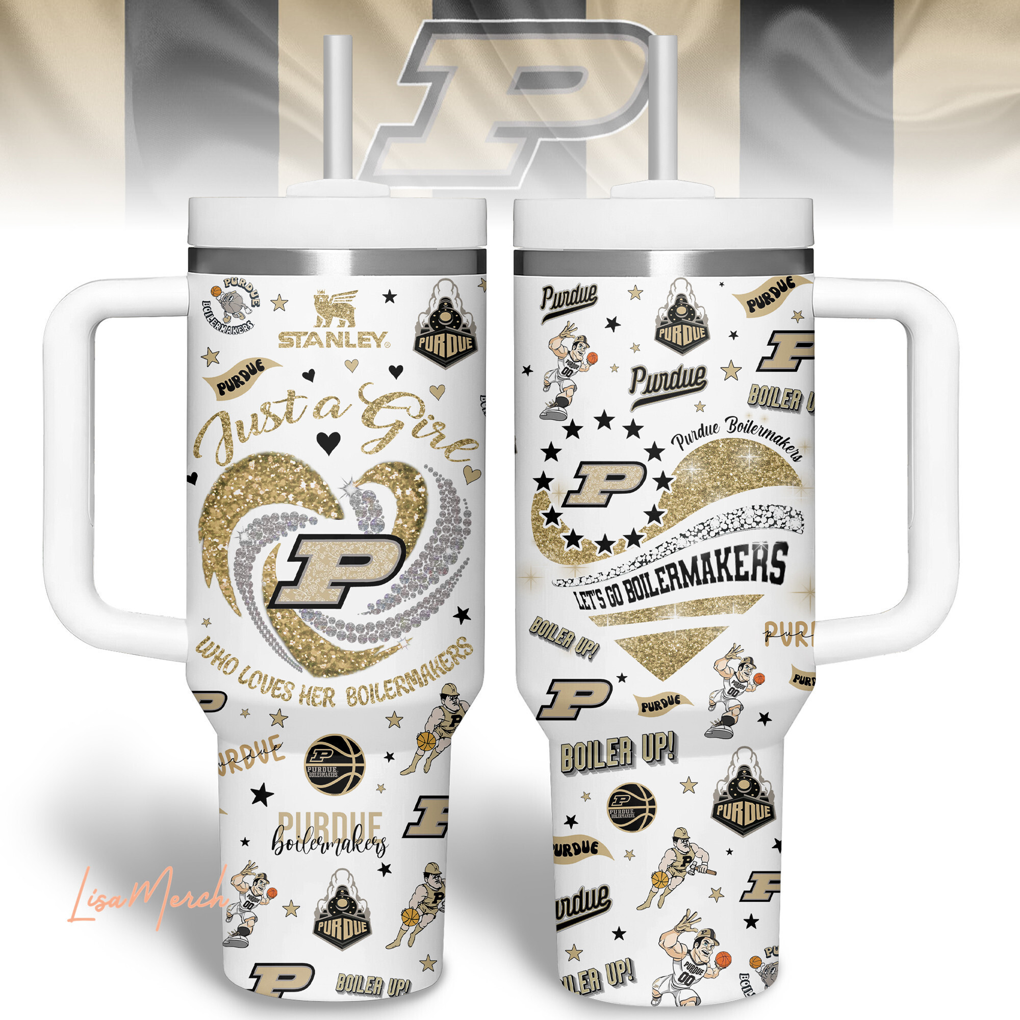 Purdue Boilermakers NCAA Sports Custom Stanley Quencher 40oz Stainless Steel Tumbler With Handle